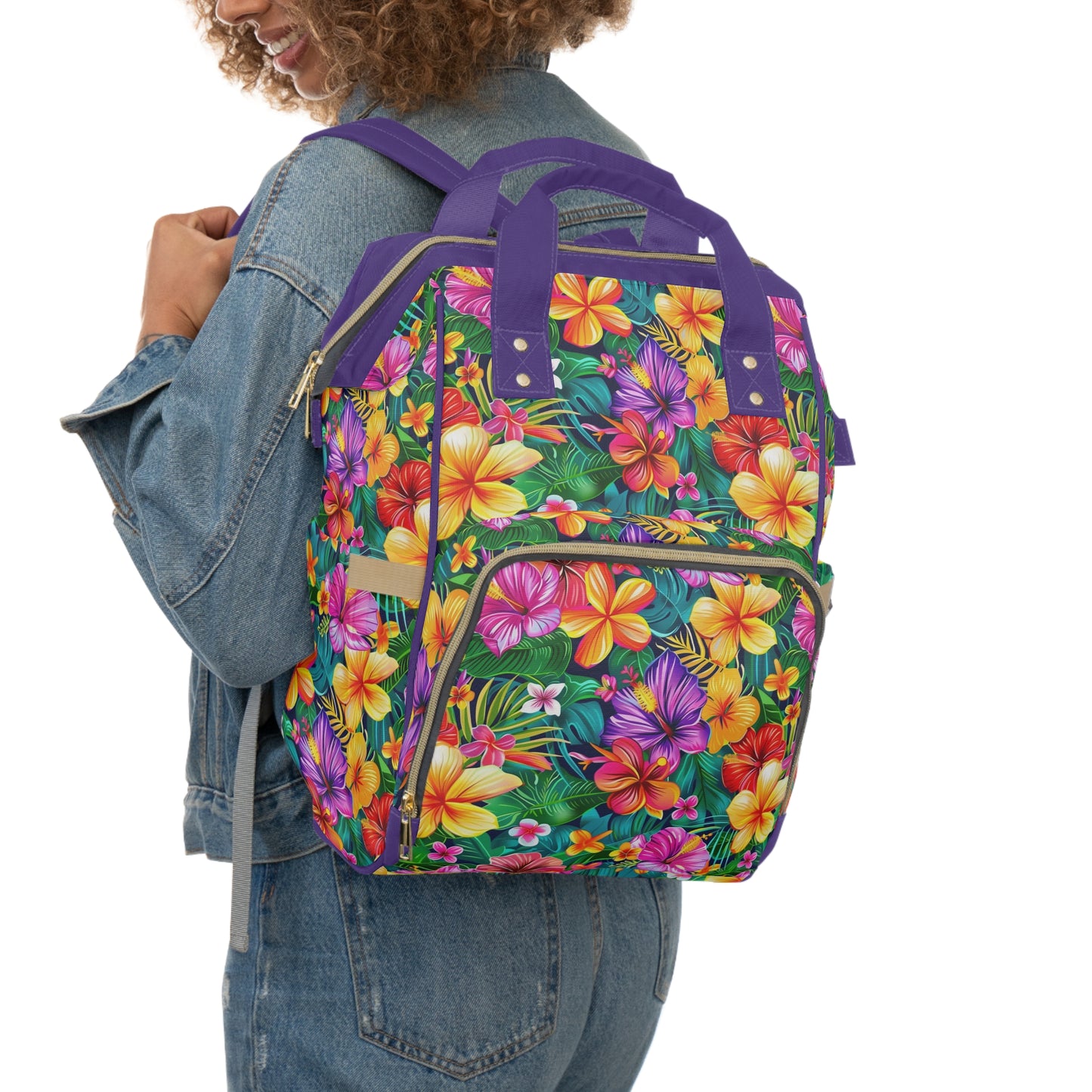 Tropical Radiance: Vibrant Hibiscus Blossoms Multifunctional Diaper Backpack