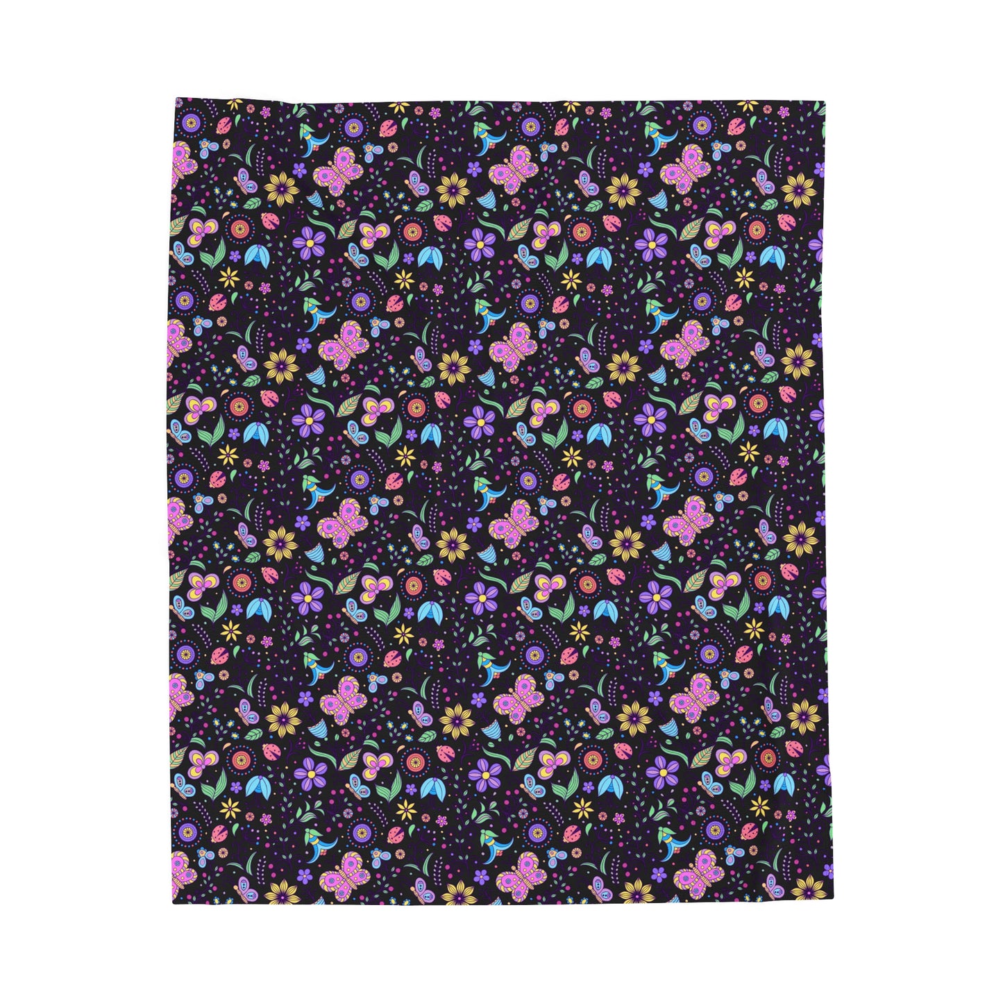 Whimsical Flutter: Kids' Enchanted Butterflies and Blooming Flowers on Black  Velveteen Plush Blanket 3 Sizes