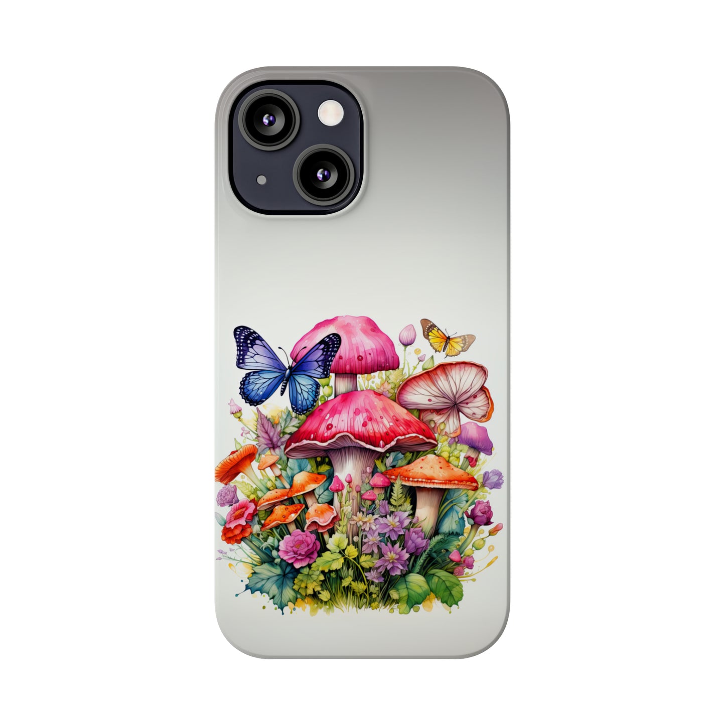 Magical Mushroom Oasis Where Flowers Bloom Amongst Butterflies Iphone 15-12 Slim Phone Case