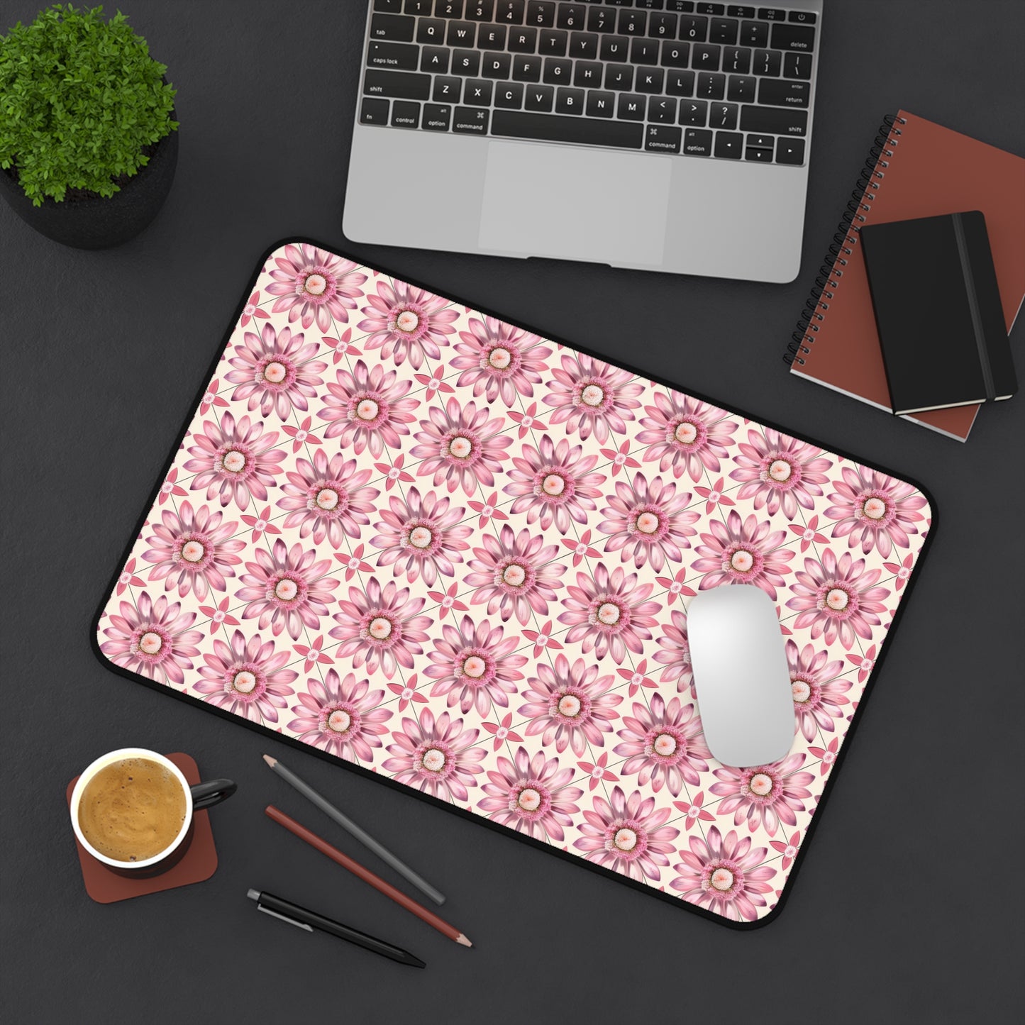 Radiant Pink Daisy Floral Pattern Extended Gaming Mouse Pad  Desk Mat  - 3 Sizes