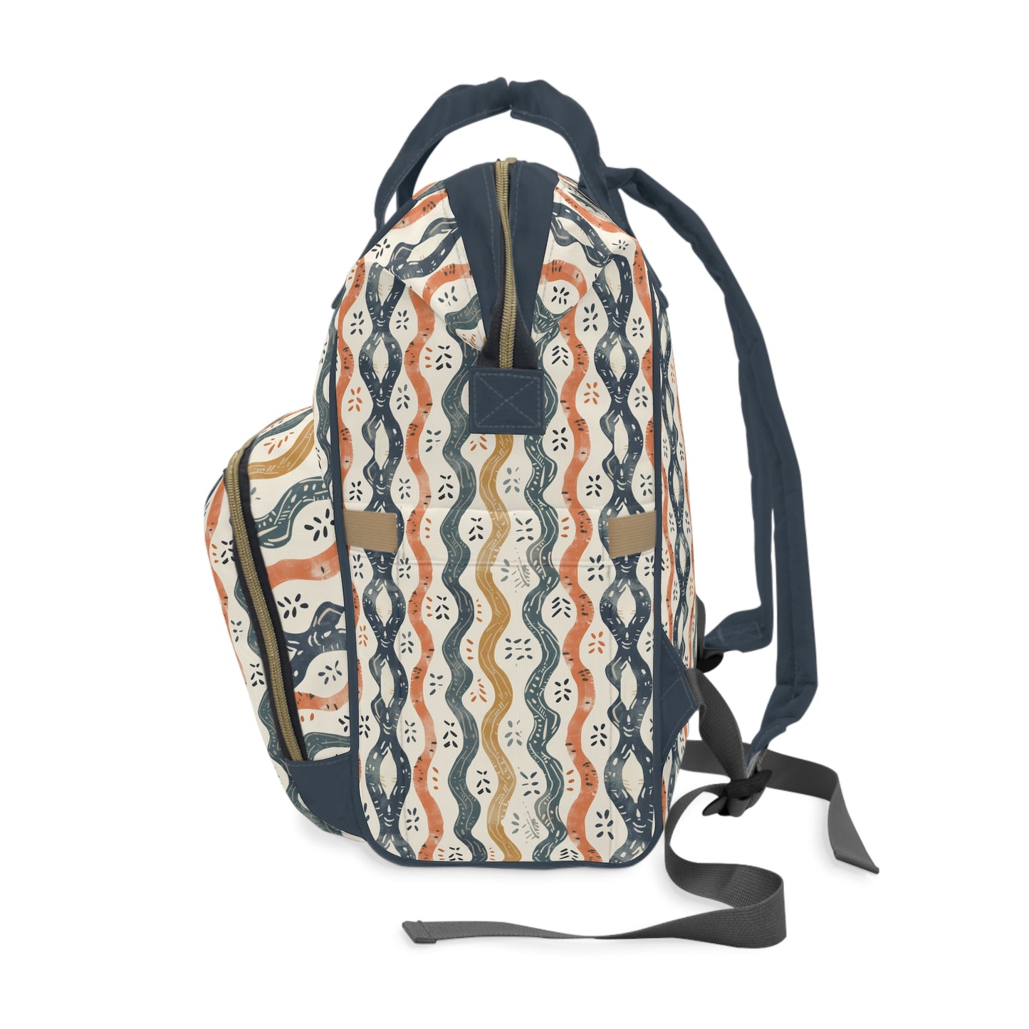 Boho Waves with Earthy Blues Reds and Browns Multifunctional Diaper Backpack