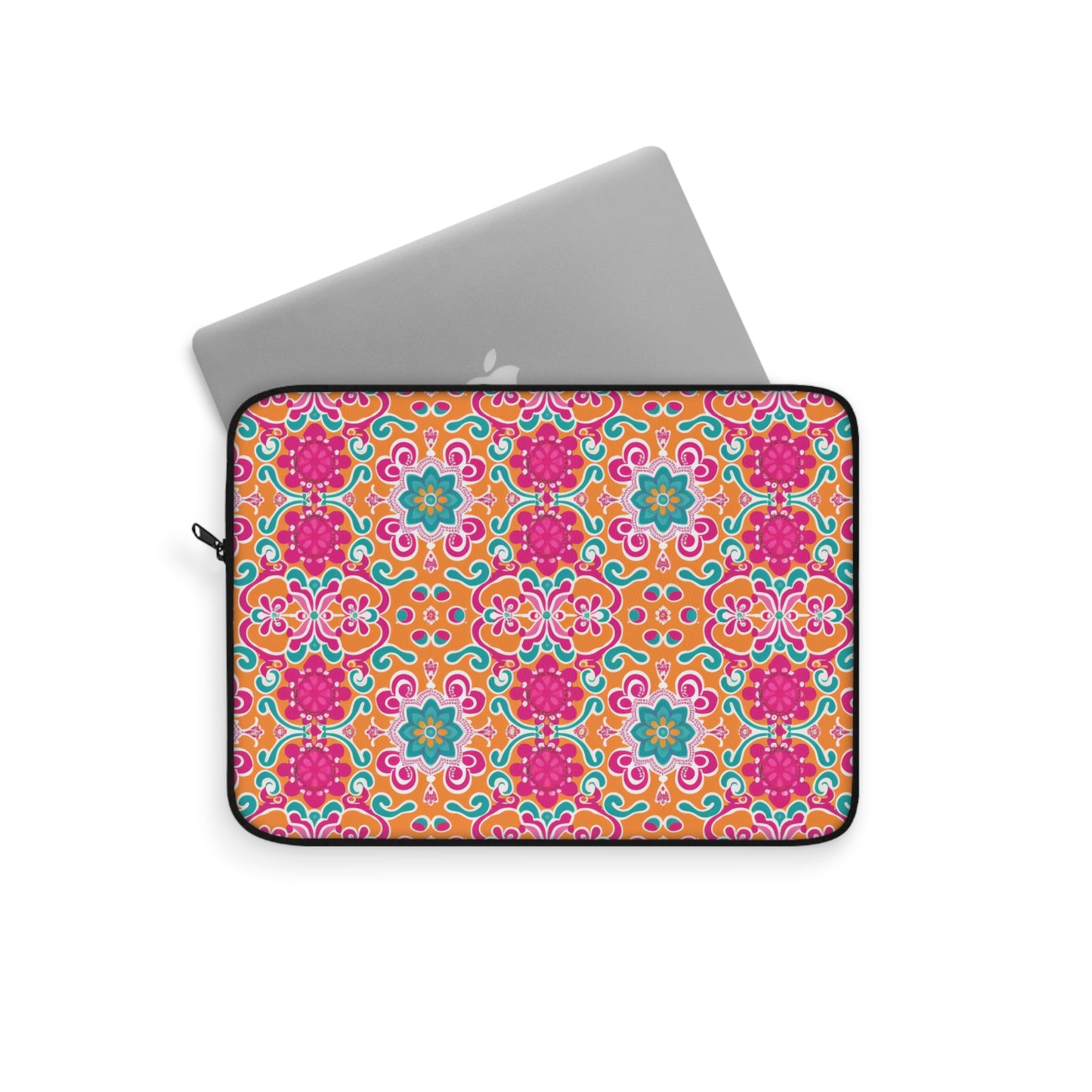 Kaleidoscope of Warm Tangerine, Lush Teal, and Lively Pink Blooms Laptop or Ipad Protective Sleeve 3 Sizes Available