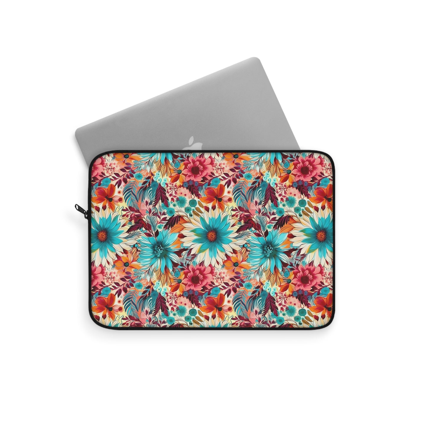 Floral Explosion of Pinks, Teals and Oranges on a Soft Cream Canvas Laptop or Ipad Protective Sleeve 3 Sizes Available