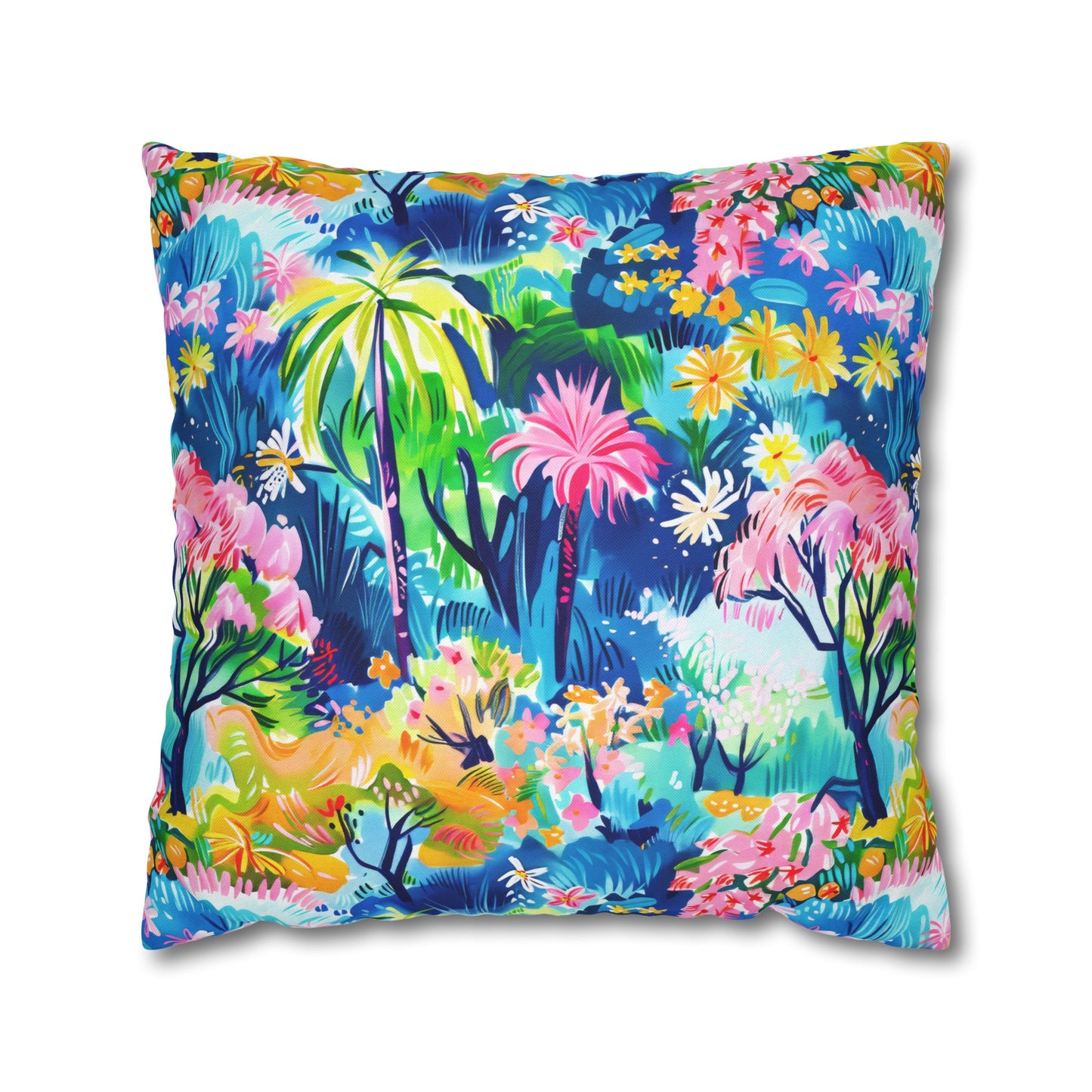 Kaleidoscope Canopy: Tropical Palm Symphony Spun Polyester Square Pillowcase 4 Sizes