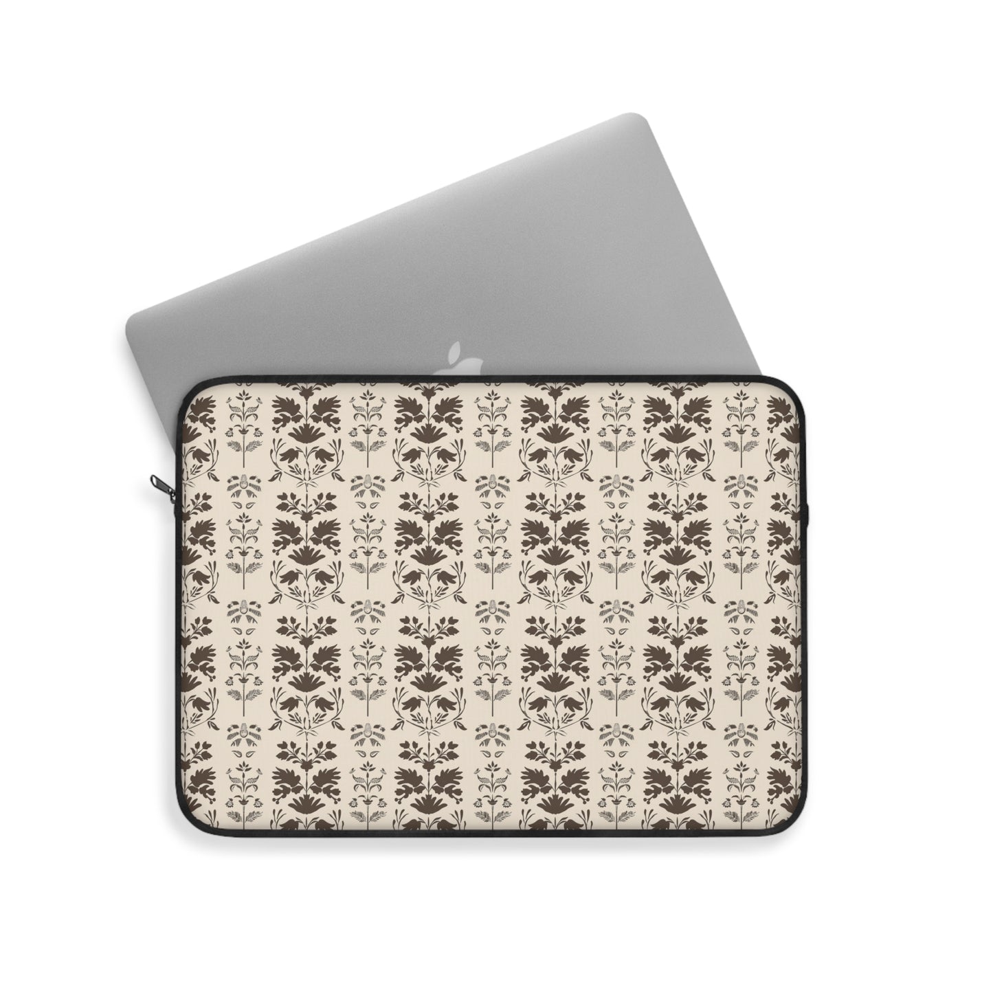 Early American Stencil-Inspired Beige and Brown Floral Pattern Laptop or Ipad Protective Sleeve 3 Sizes Available