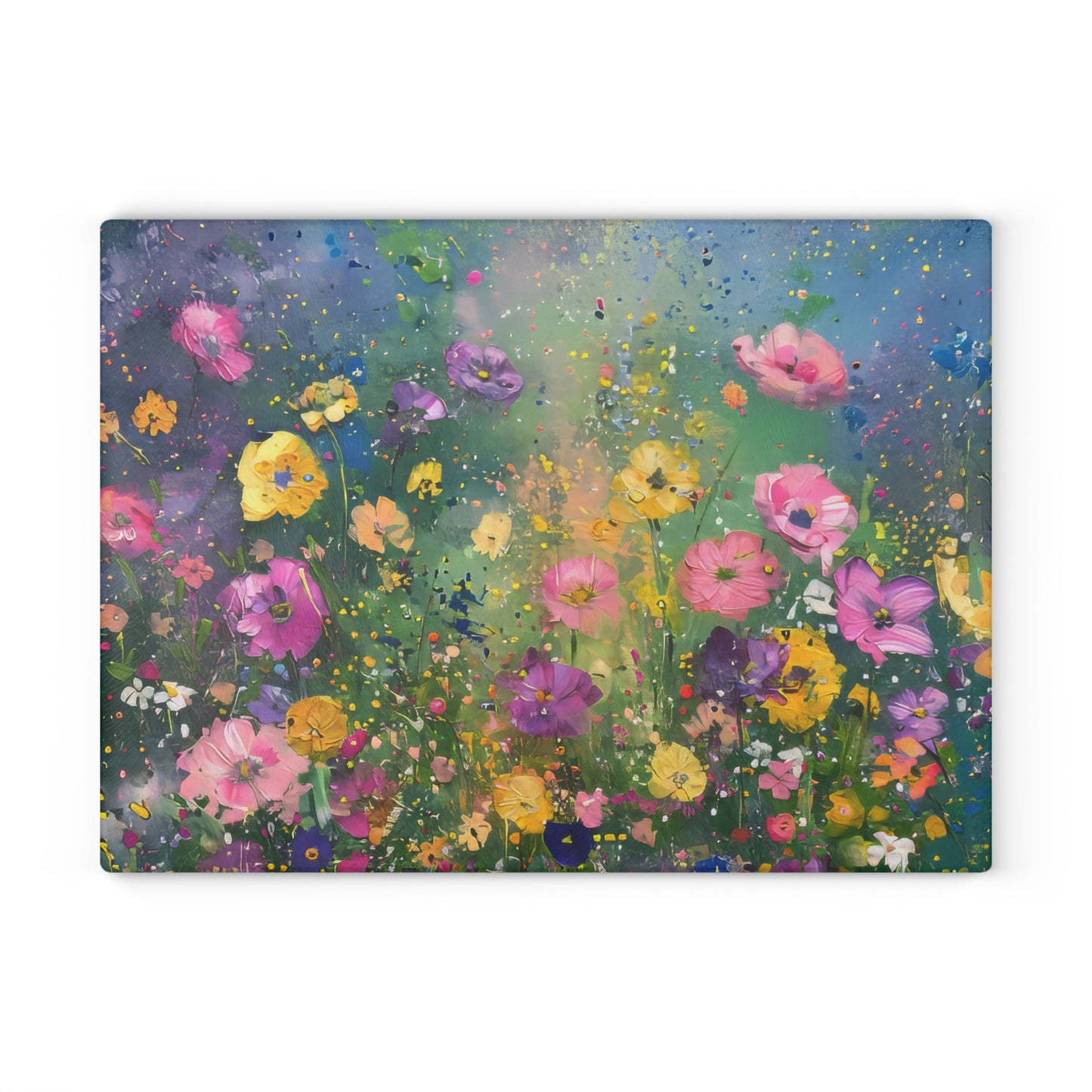 Field of Bright Spring Flowers Print Glass Cutting Board 2 Sizes