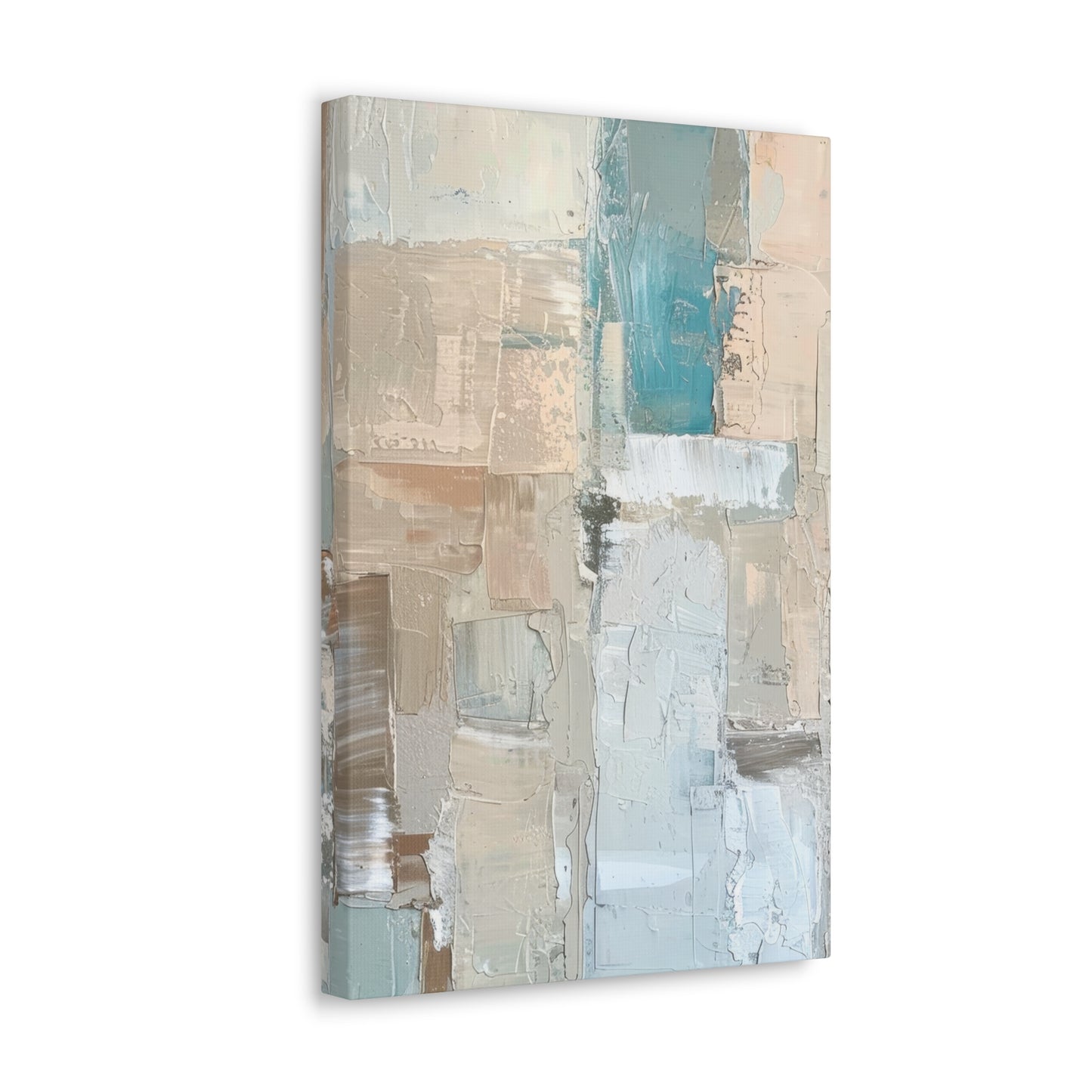 Bold Contrasts Abstract Grey Teal and Tan Color Blocking with Bold, Heavy Strokes Print on Canvas Gallery - 13 Sizes