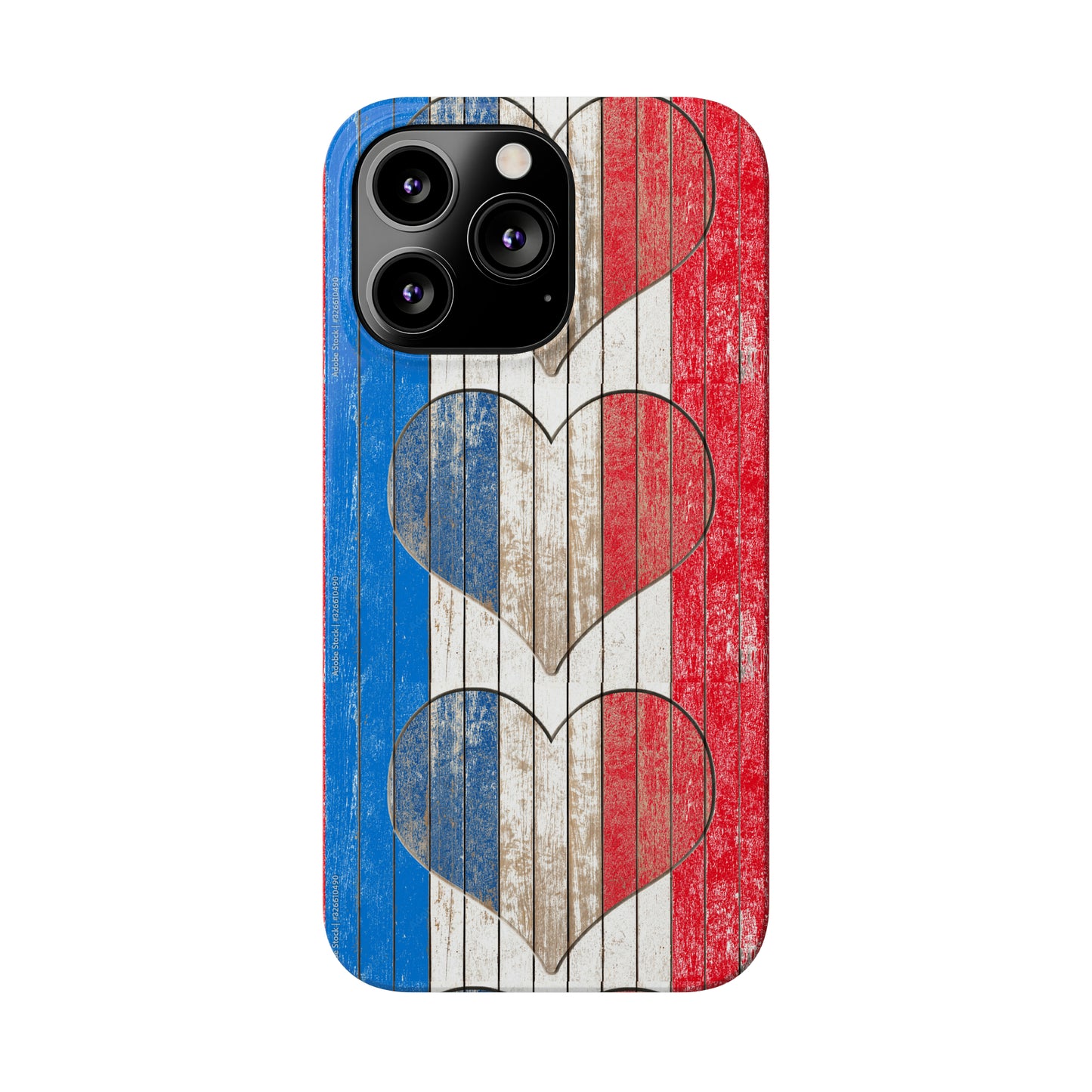 Painted Heart in Red White Blue Wood Wall Iphone 15-12 Slim Phone Case