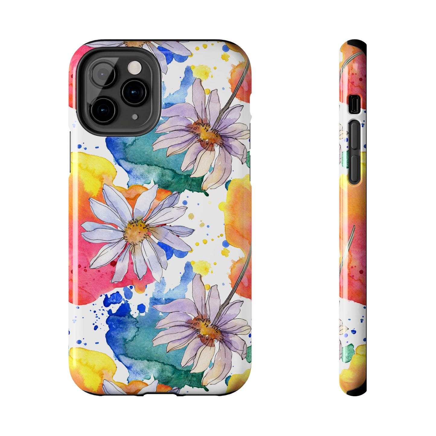 Large Colorful Watercolor Daisy Design Iphone Tough Phone Case