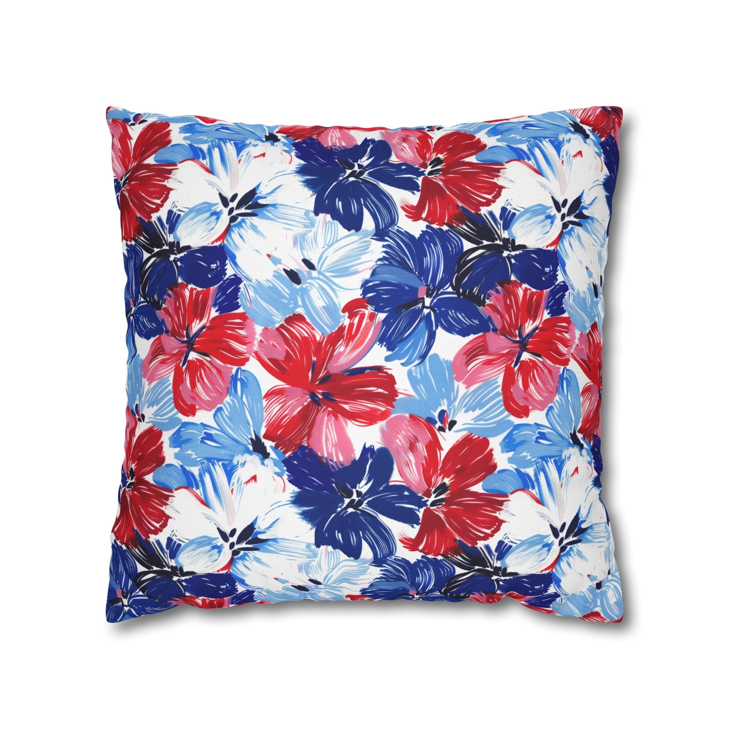 Americana Blooms: Large Watercolor Flowers in Red, White, and Blue Spun Polyester Square Pillowcase 4 Sizes