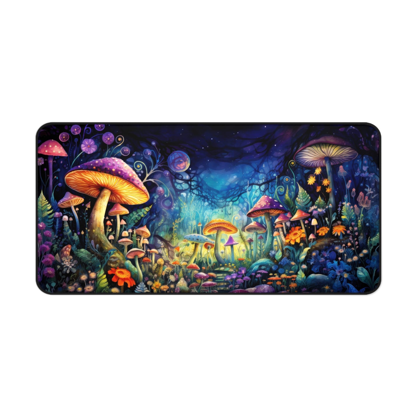 Fantasy Neon Nighttime Mushroom and Flower Garden - Desk Mat Extended Gaming Mouse Pad 3 Sizes