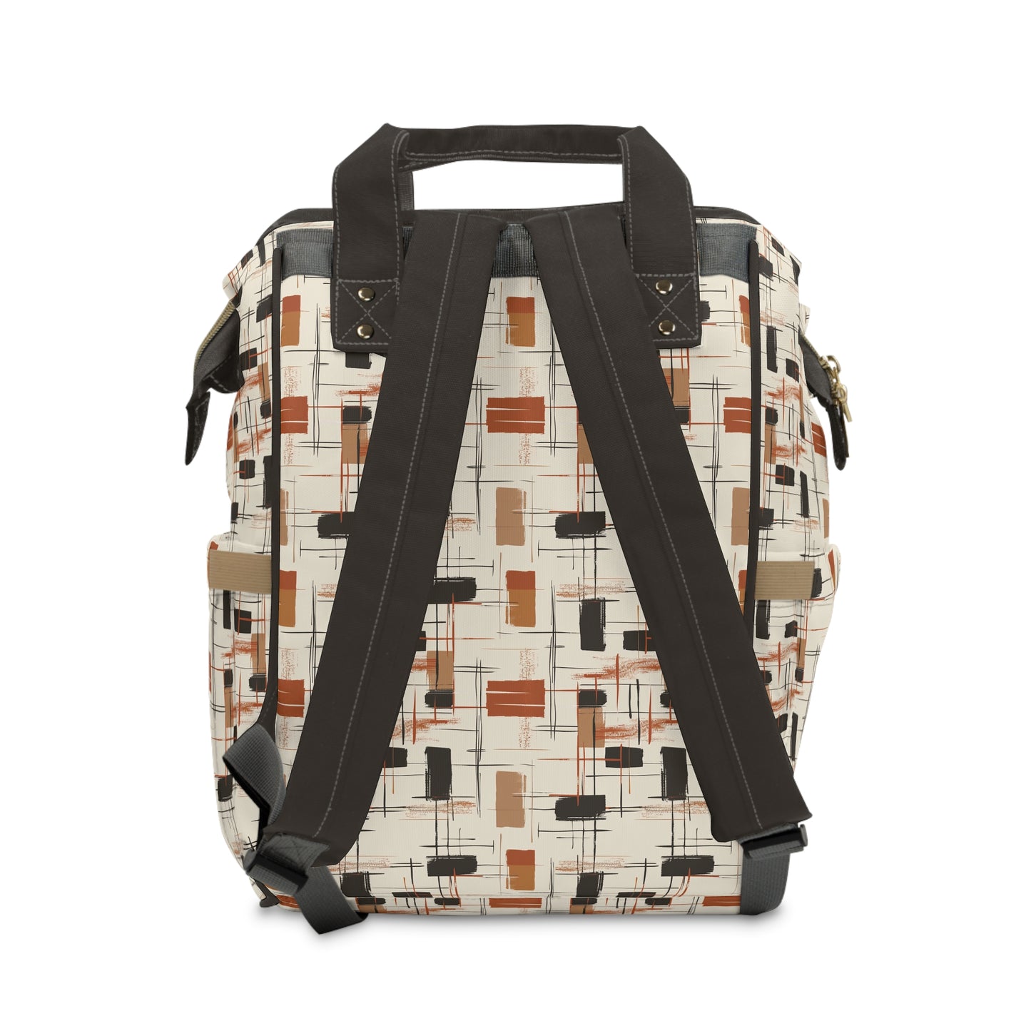 Modern Artistry in Bold and Minimalistic Pattern in a Palette of Black, Dark Orange, and Beige Multifunctional Diaper Backpack