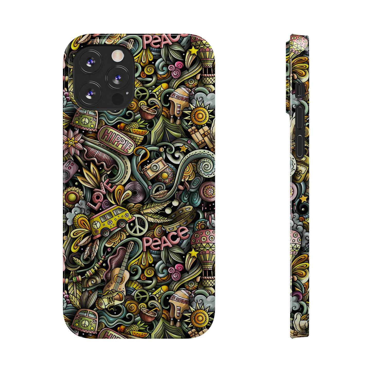 Peace, Love & VW Fun Cartoon Design Iphone 15-12 Slim Phone Case