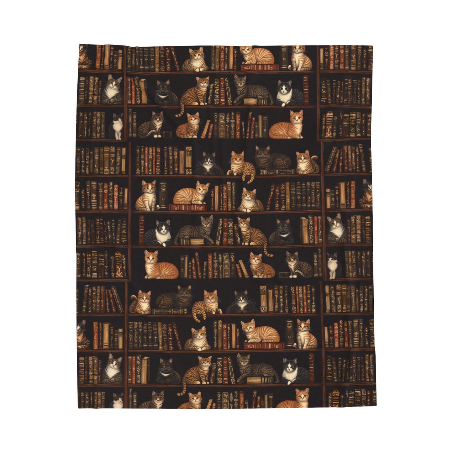 Cozy Bookshelf Cats Velveteen Plush Blanket 3 Sizes