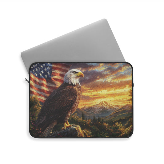 Majestic Bald Eagle with American Flag at Golden Sunset Laptop or Ipad Protective Sleeve 3 Sizes Available