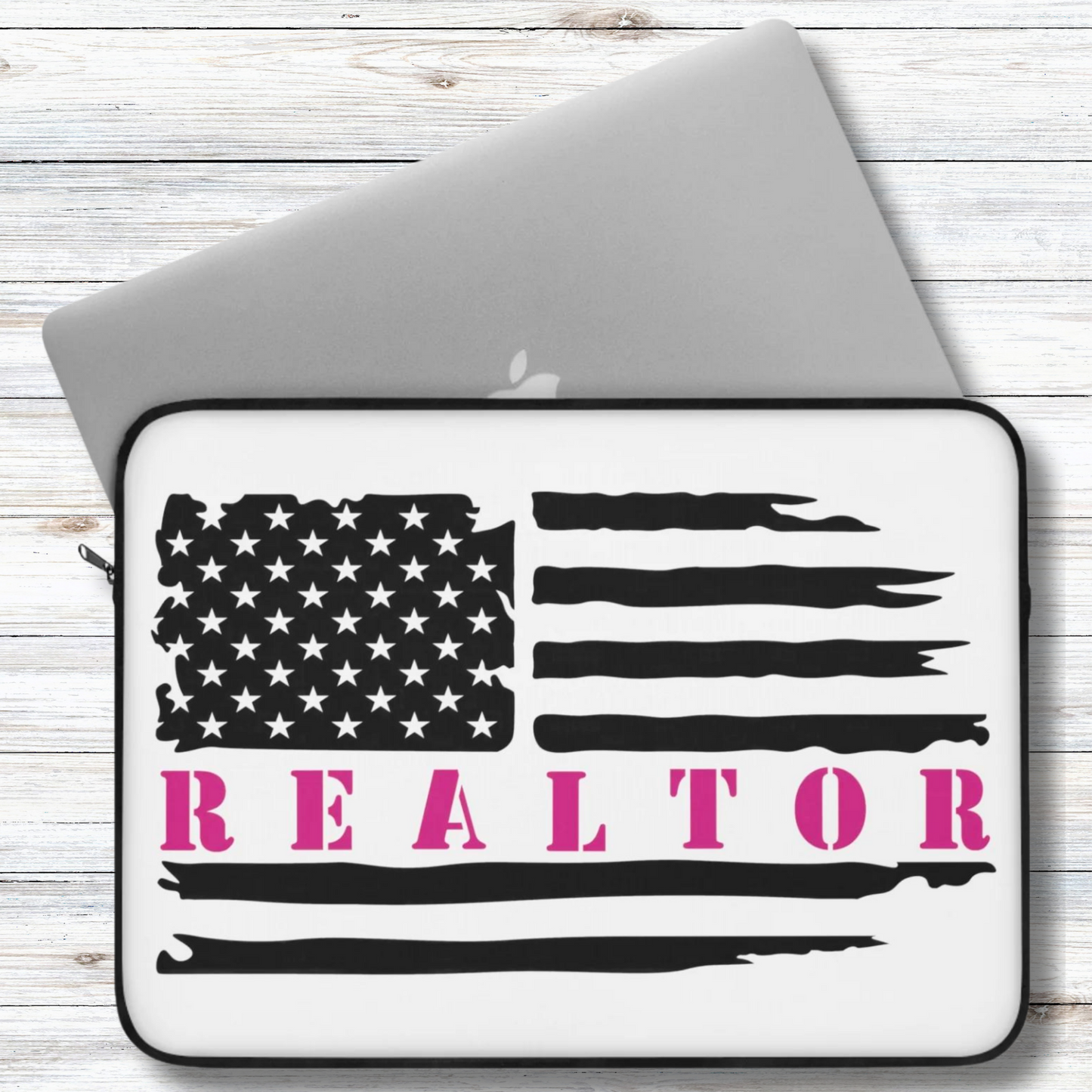 American Flag & Realtor Black & Pink Laptop or Ipad Protective Sleeve 3 Sizes