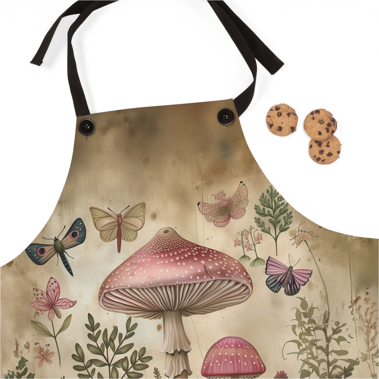 Botanical Wonderland: Mushrooms, Flowers, and Butterflies Flourishing in a Garden Kitchen Chef Apron