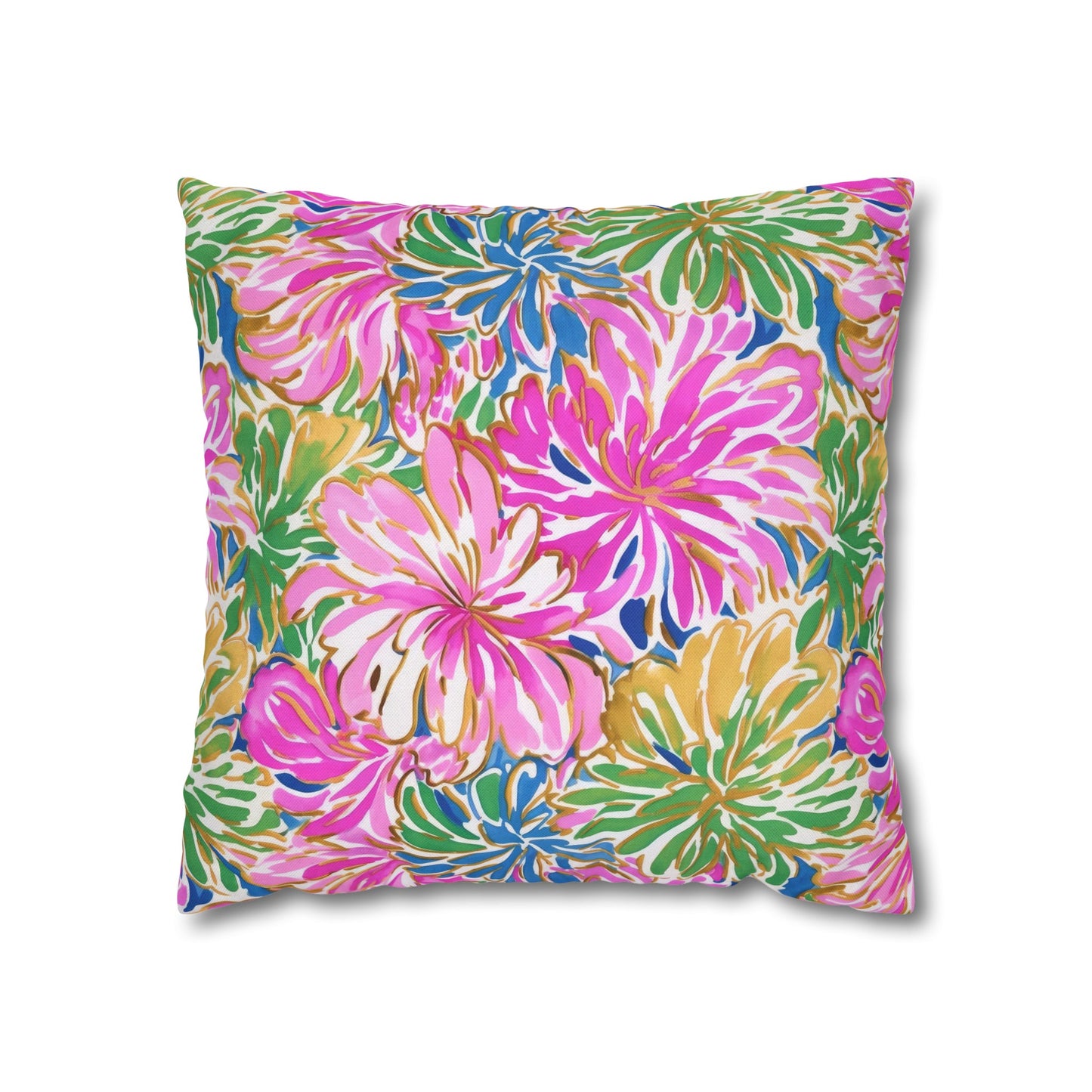 Pastel Bouquet: Large Blooms of Pink, Gold, and Blue in Watercolor Spun Polyester Square Pillowcase 4 Sizes