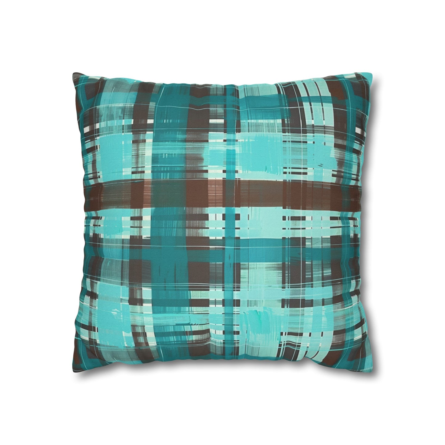 Bold Abstract Watercolor Plaid in Shades of Green and Brown Spun Polyester Square Pillowcase 4 Sizes