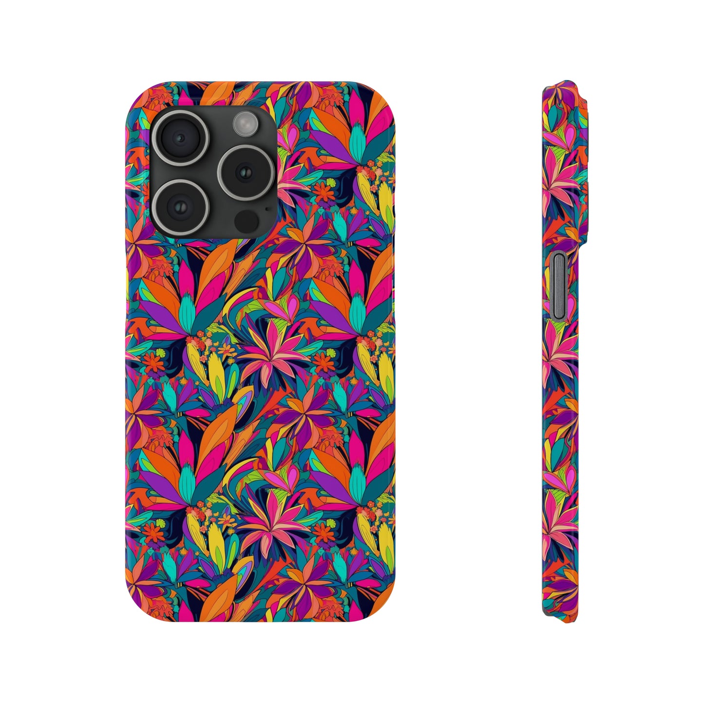 Tropical Neon Flowers Iphone 15-12 Slim Phone Case