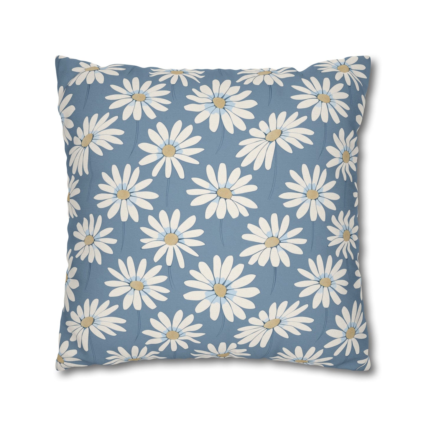 Charming White Daisies on a Soft Blue BackgroundSpun Polyester Square Pillowcase 4 Sizes