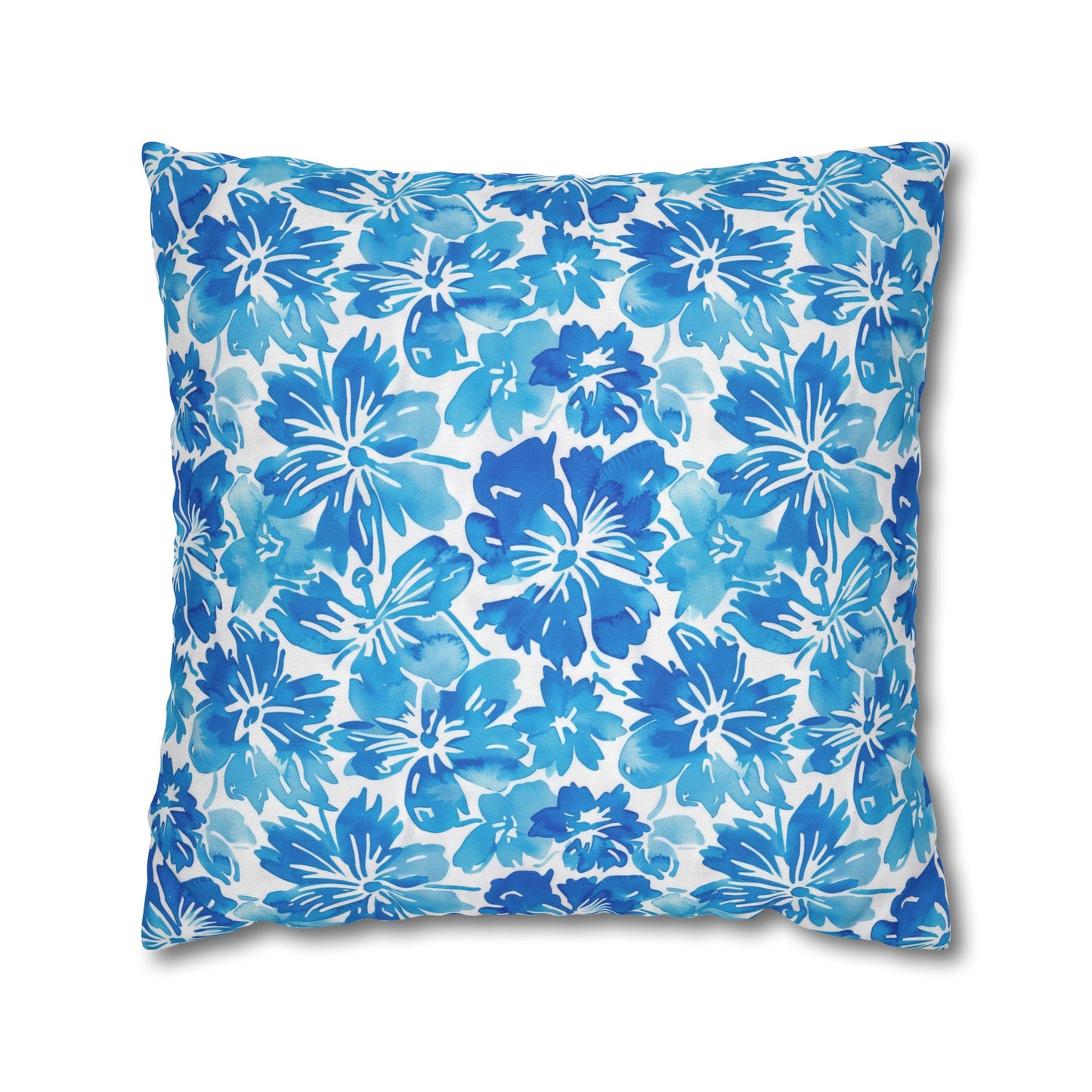 Tranquil Tropics: Soft Blue Tropical Flowers Spun Polyester Square Pillowcase 4 Sizes