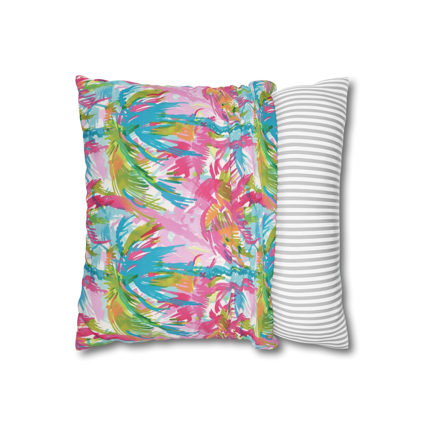 Pastel Paradise: Palm Trees in Soft Blues, Pinks, and Greens Spun Polyester Square Pillowcase 4 Sizes