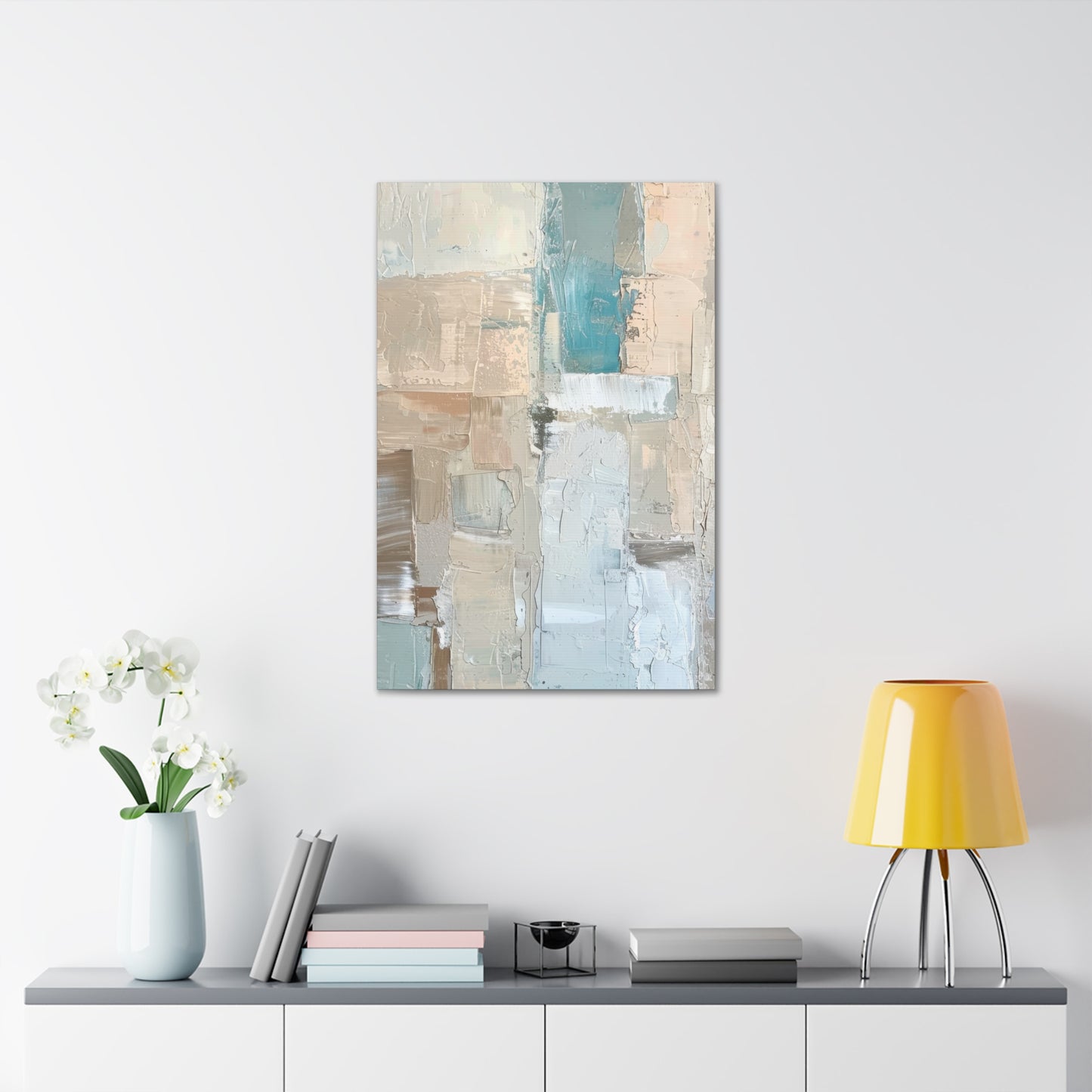 Bold Contrasts Abstract Grey Teal and Tan Color Blocking with Bold, Heavy Strokes Print on Canvas Gallery - 13 Sizes