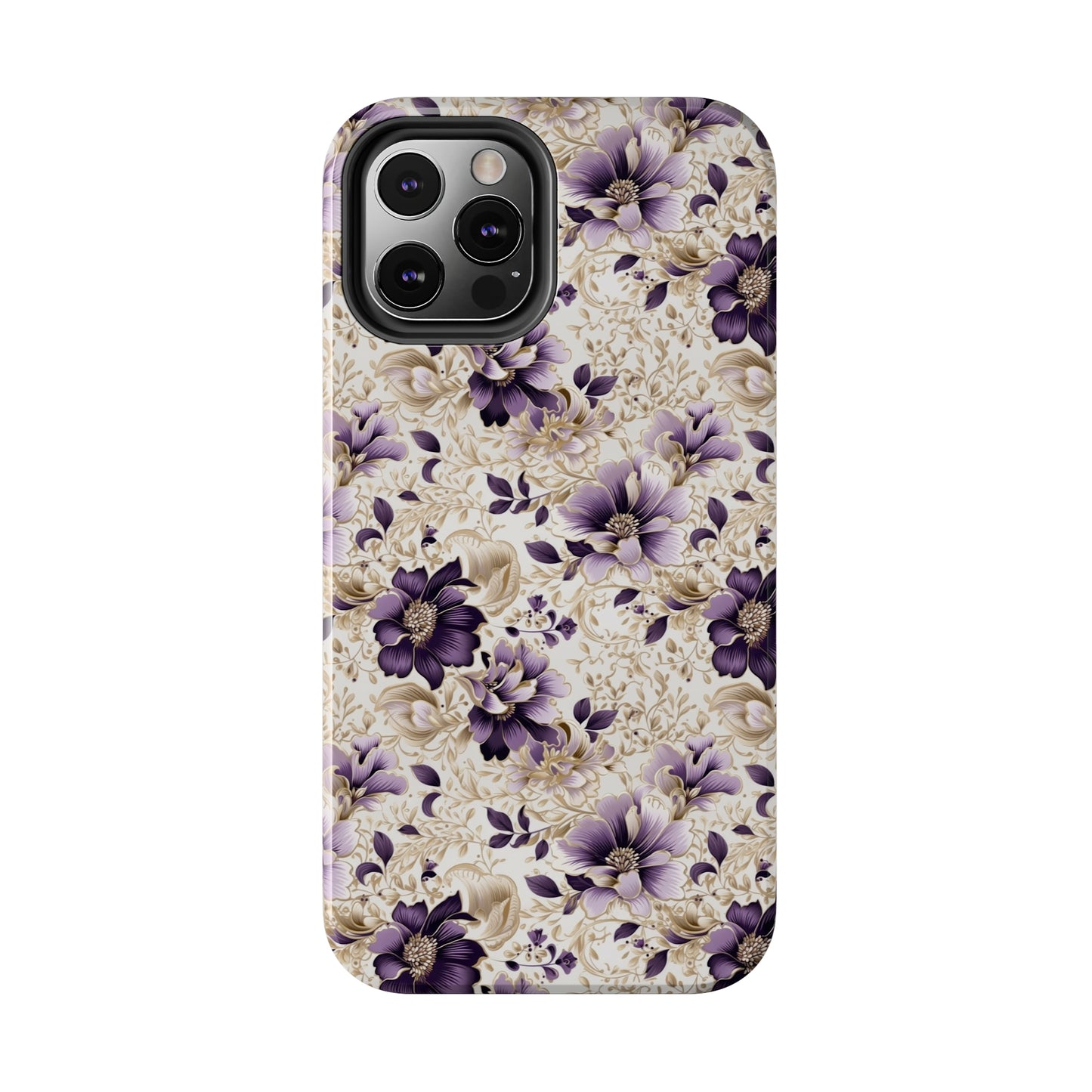 Purple Majesty: Watercolor Floral Design with Gold Foliage Accents Iphone Tough Phone Case