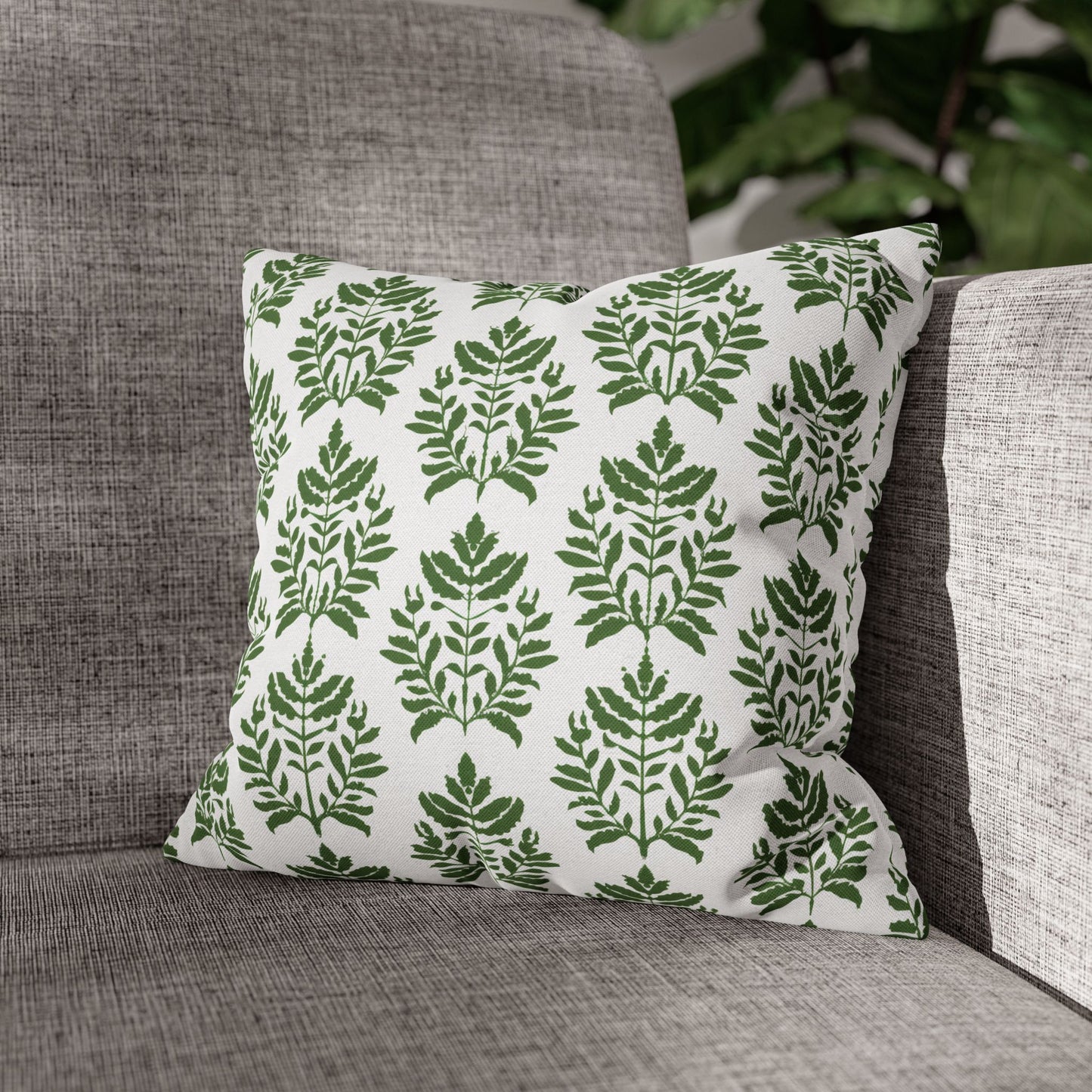 Verdant Harmony in Elegant Green Botanical Block Print Pattern Spun Polyester Square Pillowcase 4 Sizes