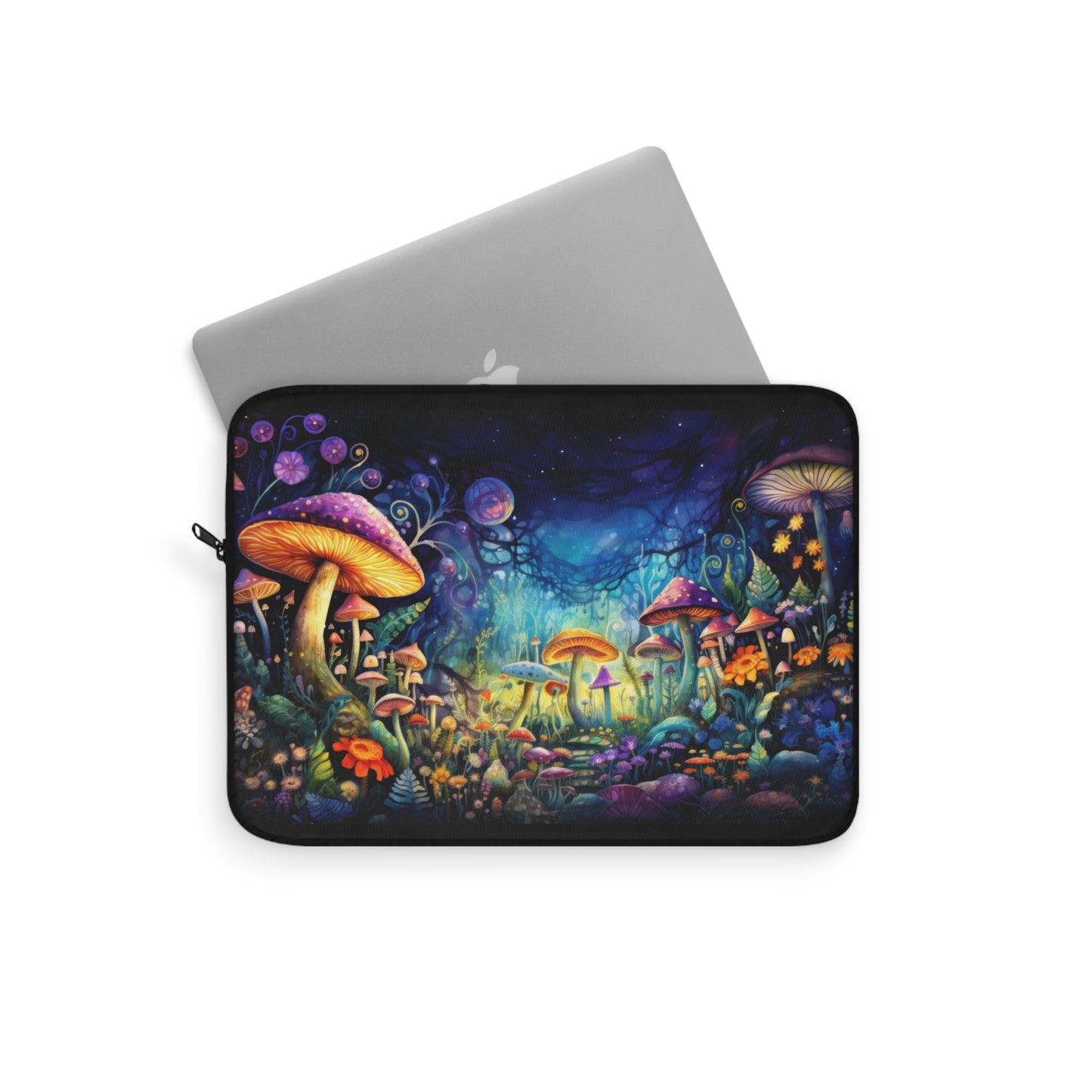 Fantasy Neon Nighttime Mushroom and Flower Garden - Laptop or Ipad Protective Sleeve 3 Sizes