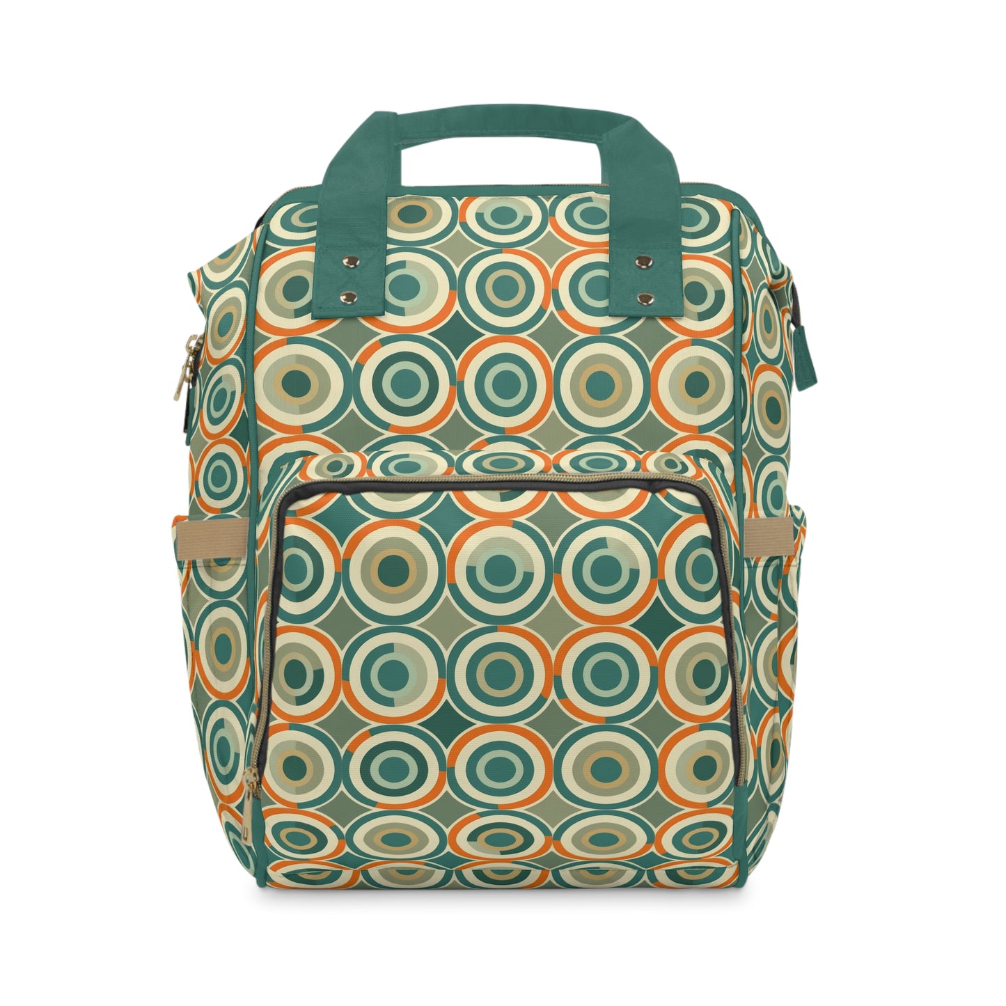 Retro Vintage Circle Pattern in Teal and Orange Multifunctional Diaper Backpack