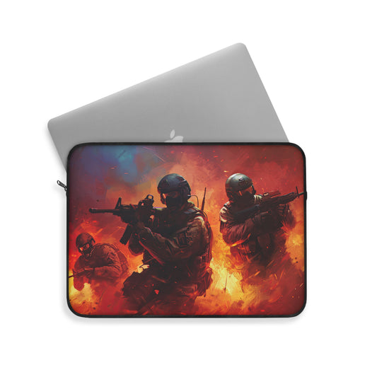 Intense Military Action Dynamic Battle Scene with Soldiers in Combat - Laptop or Ipad Protective Sleeve 3 Sizes