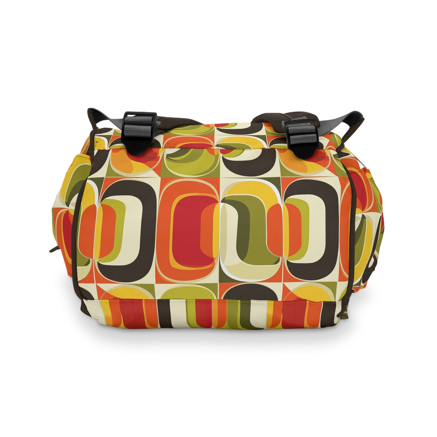 Vintage Vibes Retro 70s Geometric Pattern in Orange, Greens and Brown Tones Multifunctional Diaper Backpack