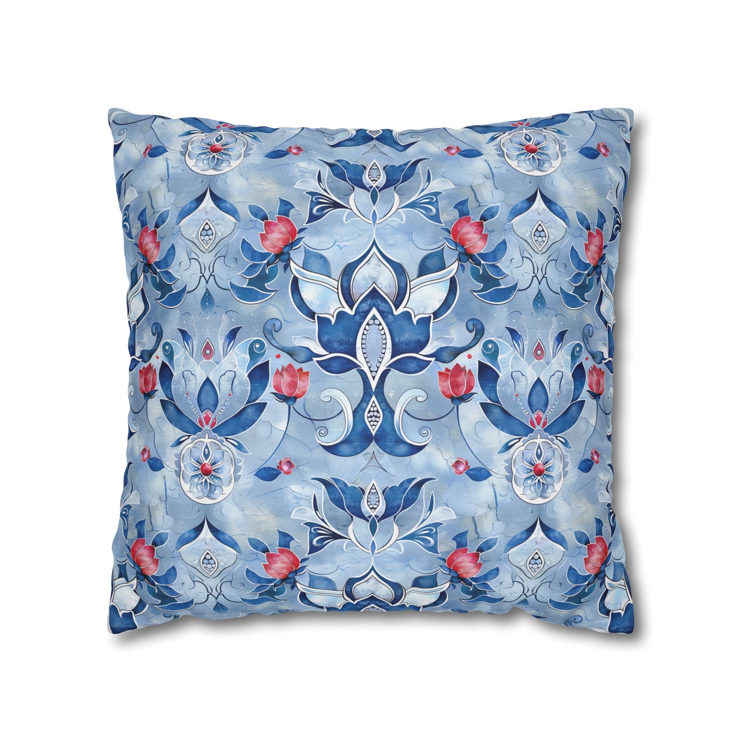 Enchanting Blue and Pink Lotus Mosaic Spun Polyester Square Pillowcase 4 Sizes