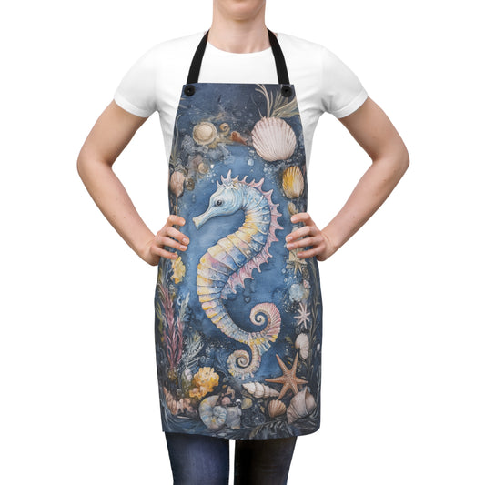 Enchanted Watercolor Seahorse Kitchen Chef Apron