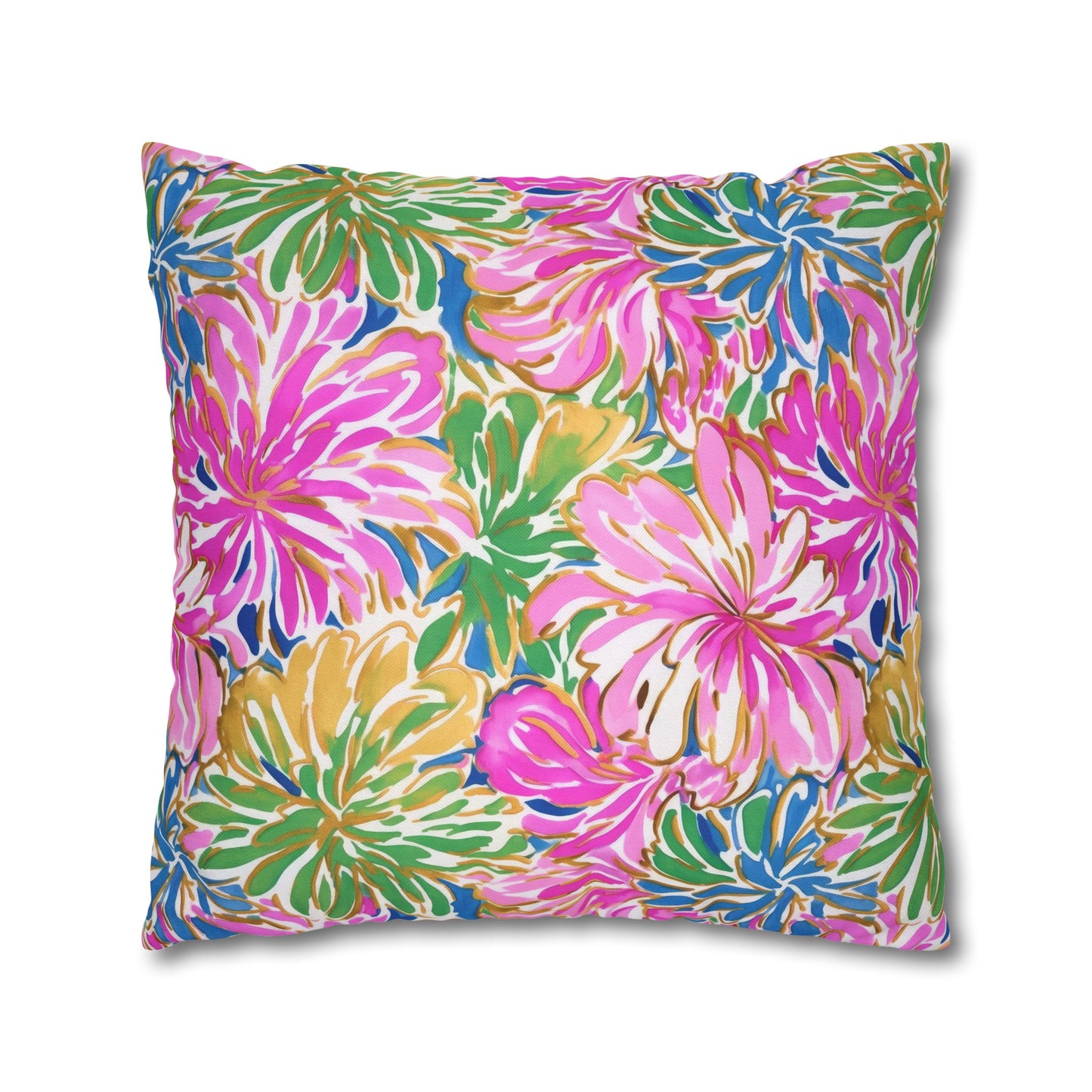 Pastel Bouquet: Large Blooms of Pink, Gold, and Blue in Watercolor Spun Polyester Square Pillowcase 4 Sizes