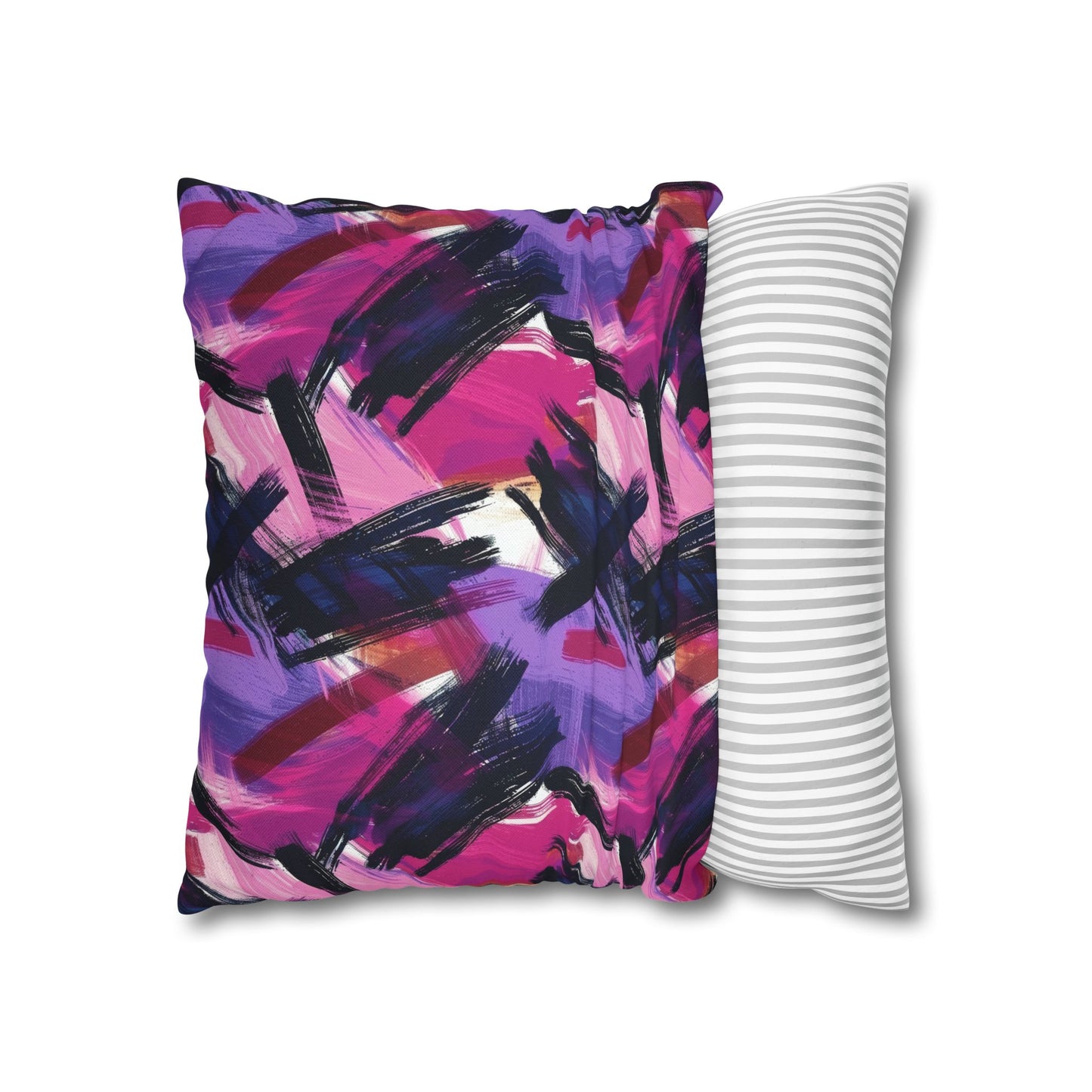 Vibrant Rebellion Brush Strokes in Hot Pink and Cool Purple on a Moody, Dark Background Spun Polyester Square Pillowcase 4 Sizes