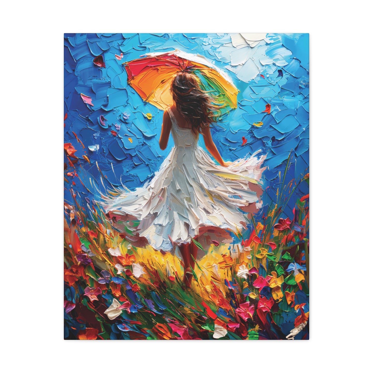 Spring Storm with Women Dancing in Field of Vibrant Spring Flowers Oil Painting Print on Canvas Gallery - 12 Sizes