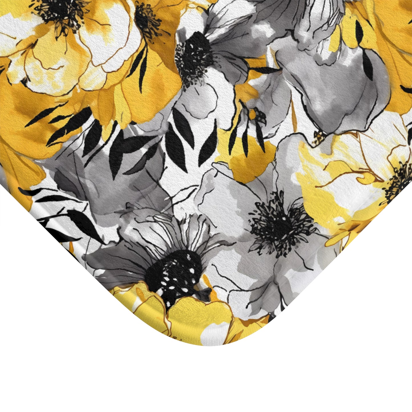 Soothing Radiance: Large Yellow and Grey Watercolor Flower Design - Bathroom Non-Slip Mat 2 Sizes