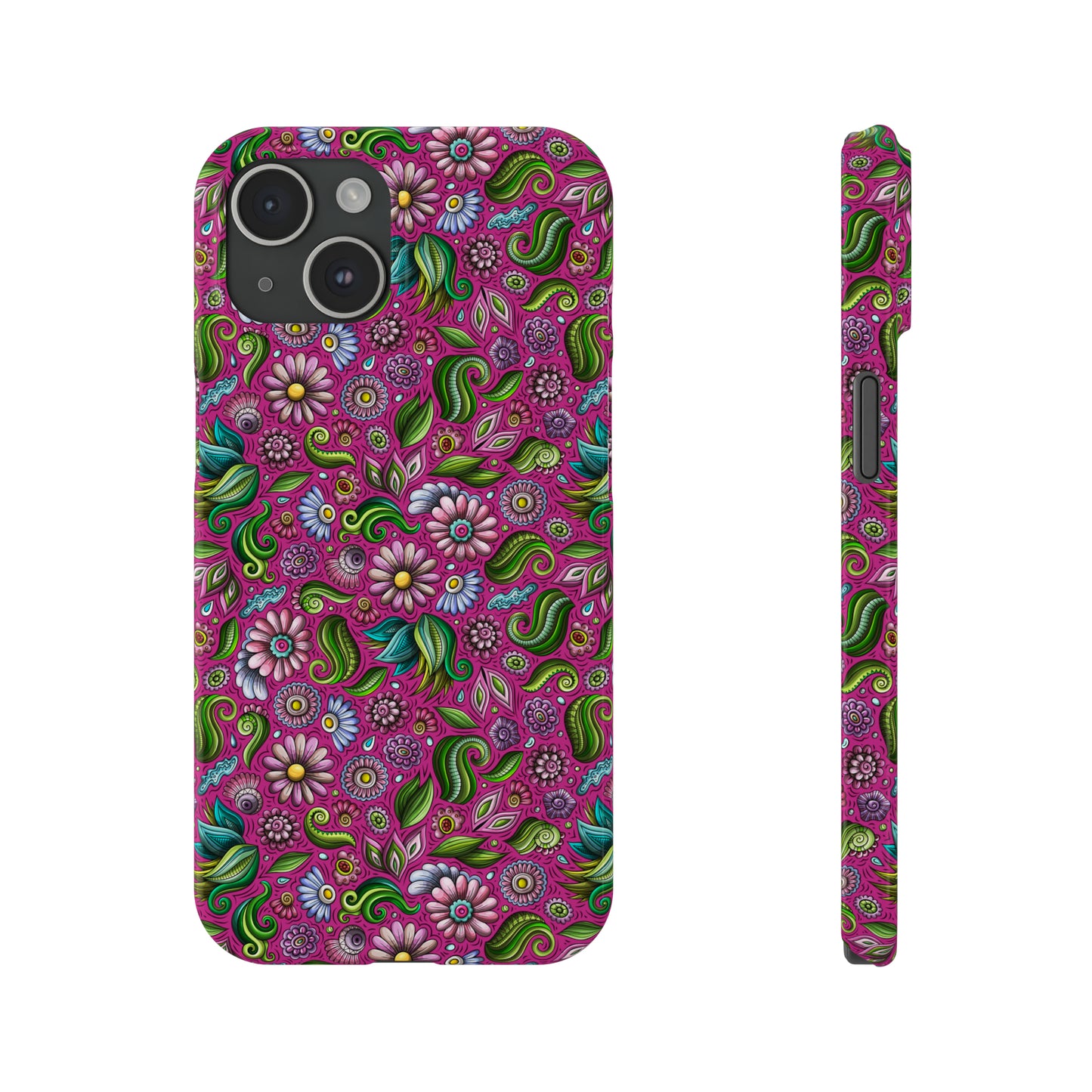 Purple & Pink Daisy Floral Print Hot Pink Background Iphone 15-12 Slim Phone Case