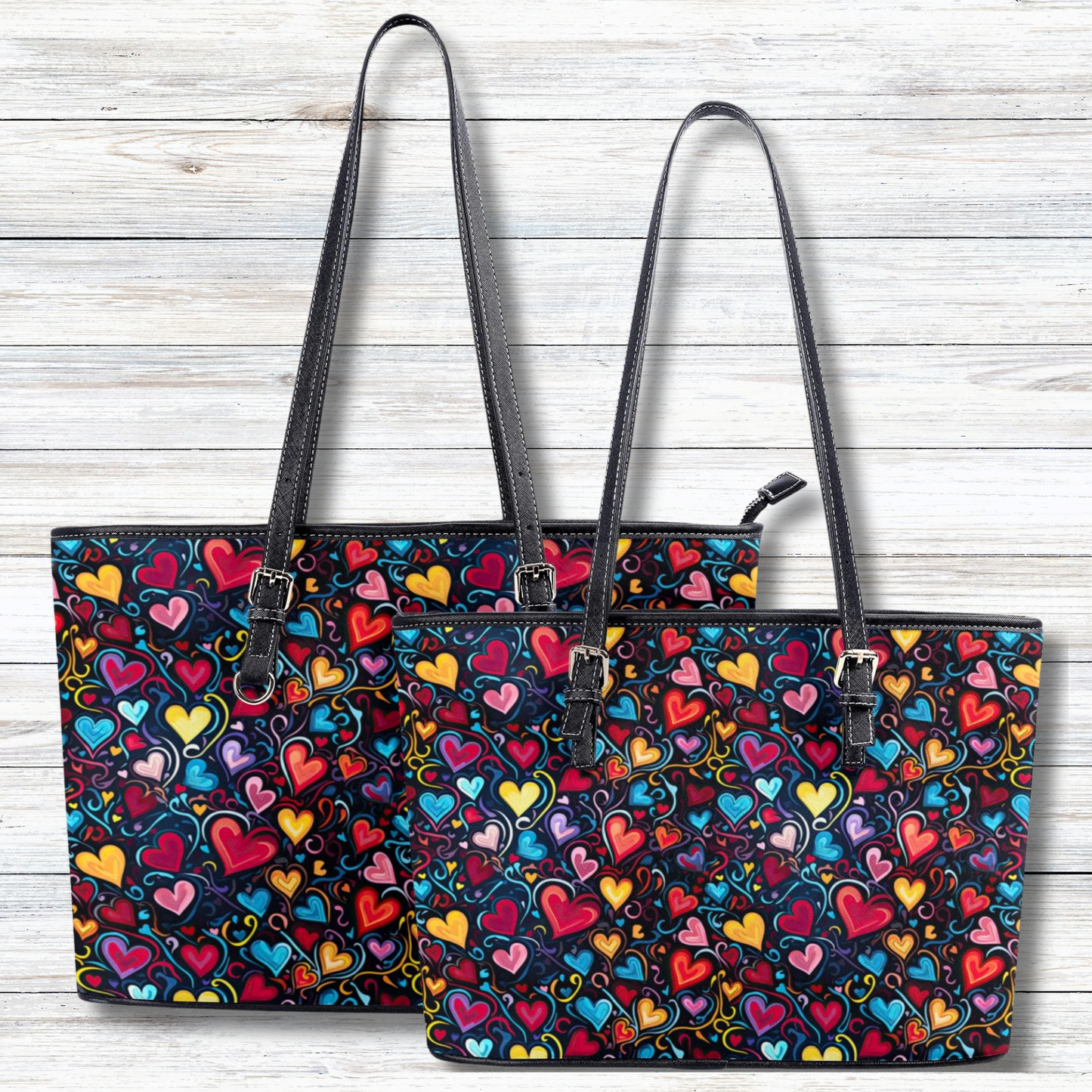 Whimsical Colorful Heart Design Professional Tote Bag Faux Leather (PU) - 2 Sizes