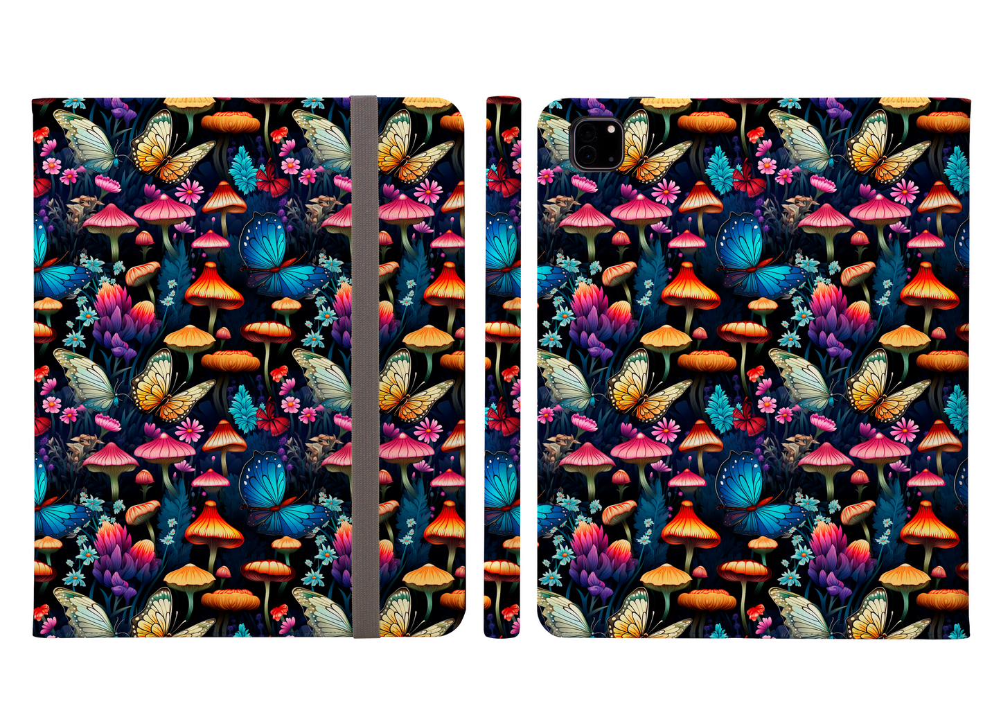 Mystical Butterflies and Mushroom Nighttime Garden Ipad Pro 11 & Pro 12.9 Protective Case and Pencil Holder