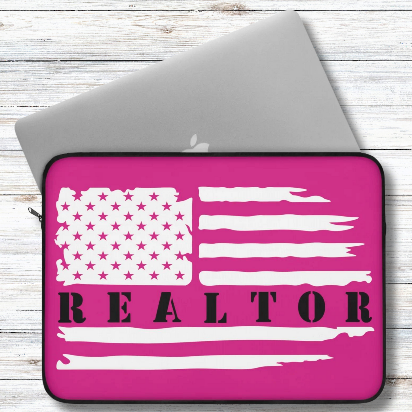 American Flag & Realtor Pink & Black Laptop or Ipad Protective Sleeve 3 Sizes