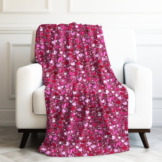 Hearts and Glitter Sparkled Valentines Print Velveteen Plush Blanket 3 Sizes