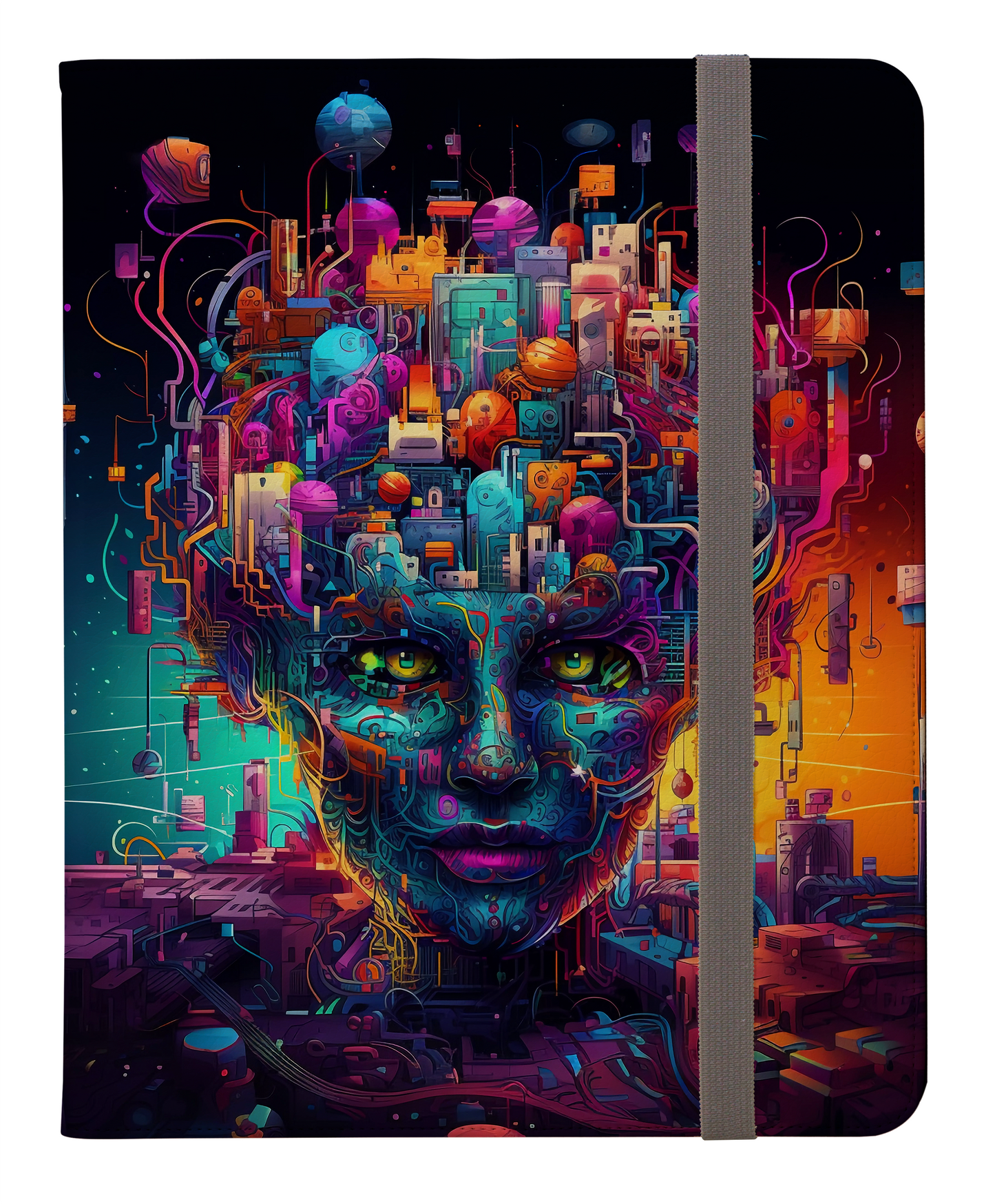 Urban Odyssey Neon Dreams and Electric Thoughts of Cityscapes Emerging from the Mind's Labyrinth Protective iPad Pro 11 & Pro 12.9 Protective Case and Pencil Holder