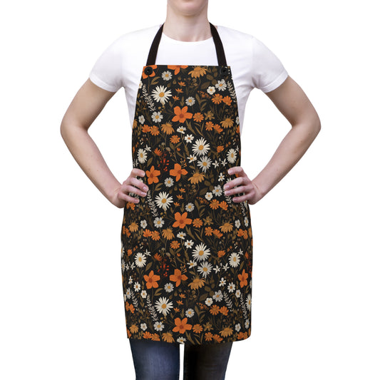 Elegant Floral Seamless Pattern in Warm Autumn Hues on Dark Background Kitchen Chef Apron