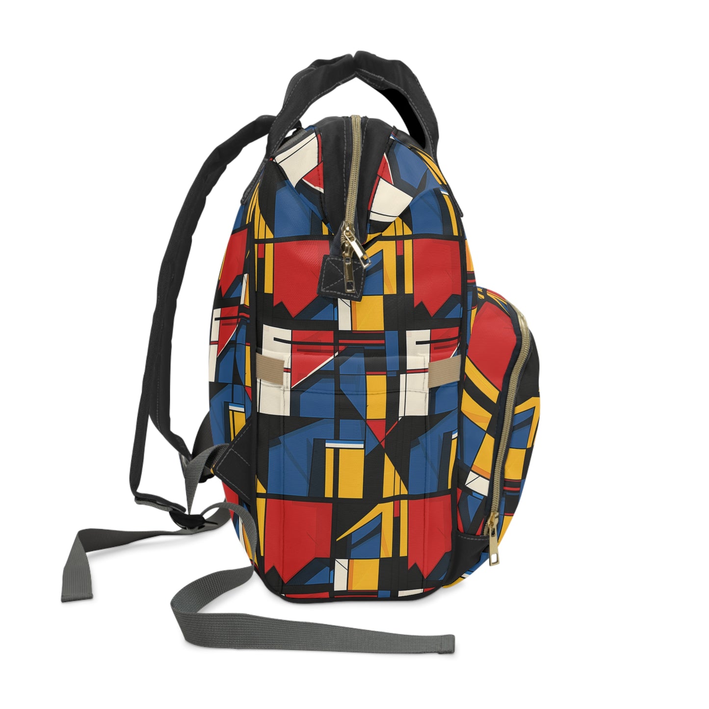 Mondrian-Inspired Bold Primary Colors and Black Lines Abstract Multifunctional Diaper Backpack