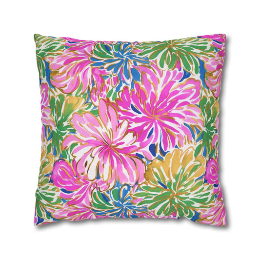 Pastel Bouquet: Large Blooms of Pink, Gold, and Blue in Watercolor Spun Polyester Square Pillowcase 4 Sizes