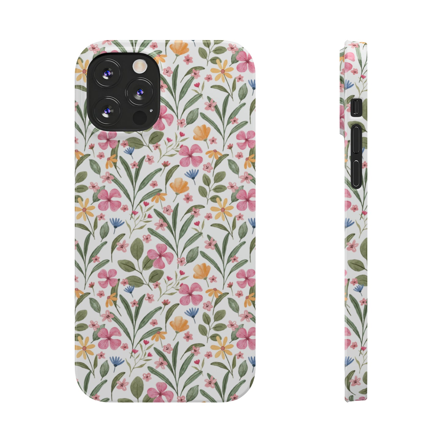 Pink Watercolor Spring Flowers Iphone 15-12 Slim Phone Case